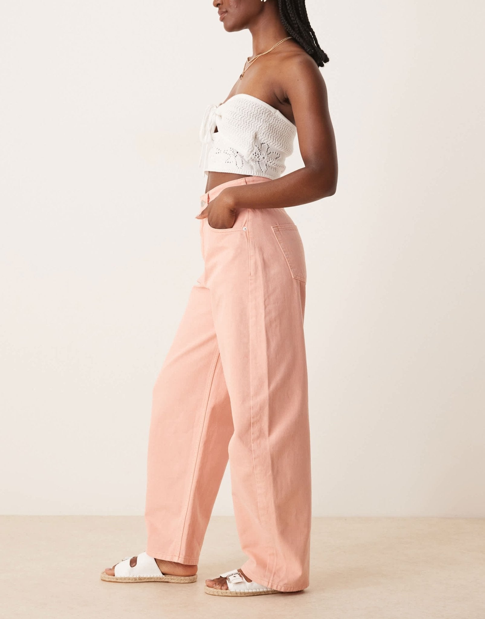 ASOS DESIGN high waisted barrel leg jeans in soft apricot - ASOS Sample Sale