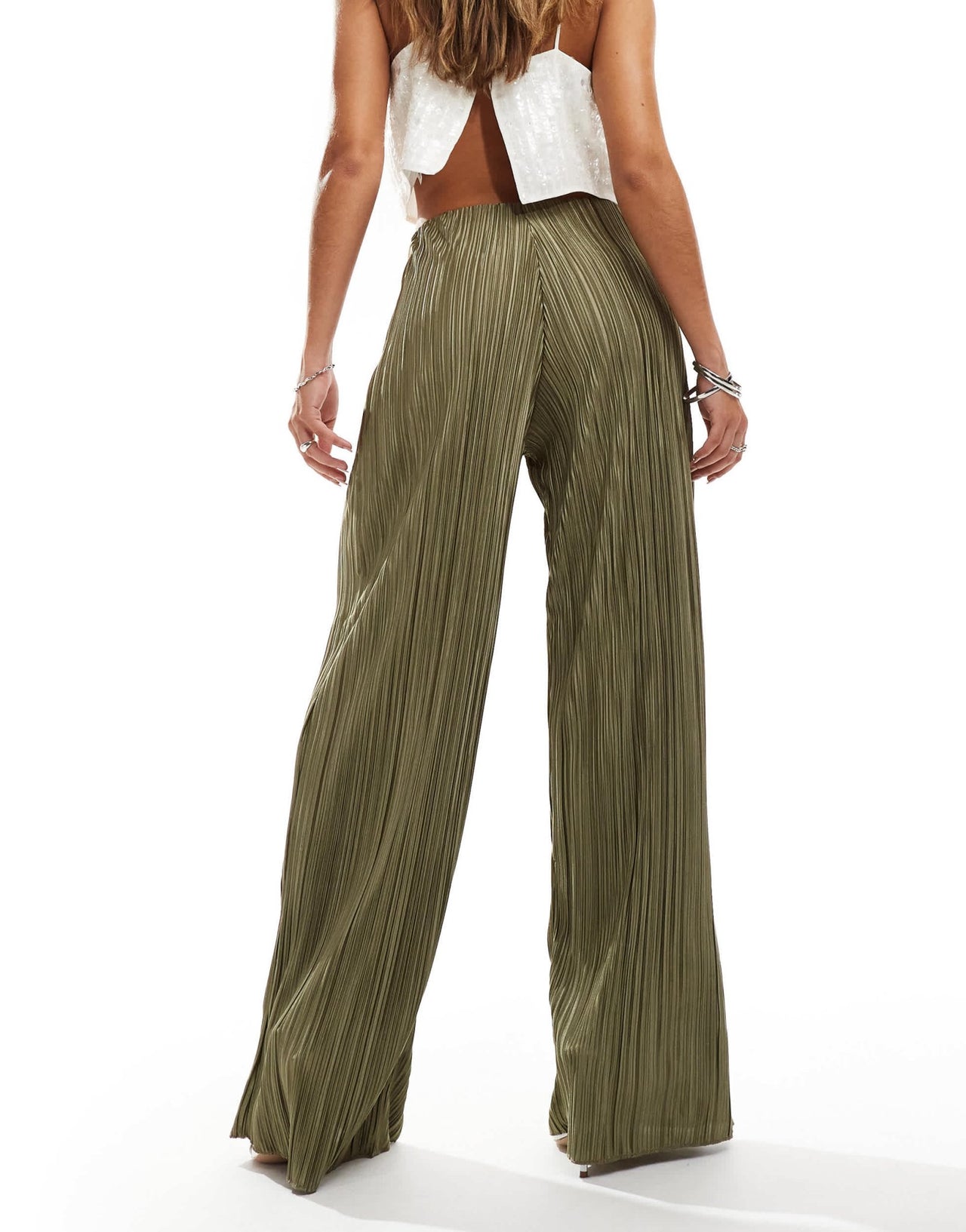 ASOS DESIGN high waisted plisse straight leg trousers in soft khaki - ASOS Sample Sale