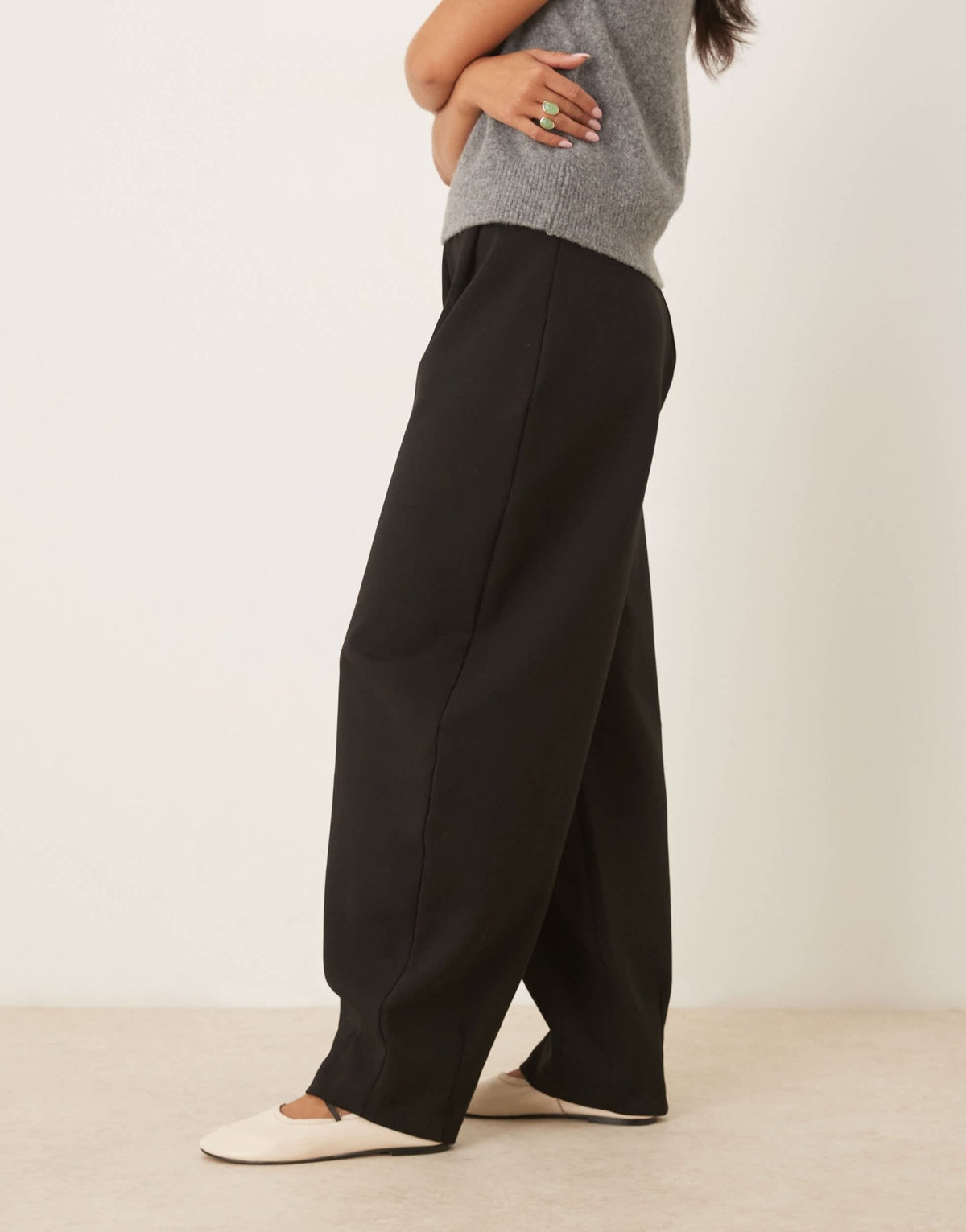 ASOS DESIGN horseshoe barrel leg interlock trousers in black - ASOS Sample Sale