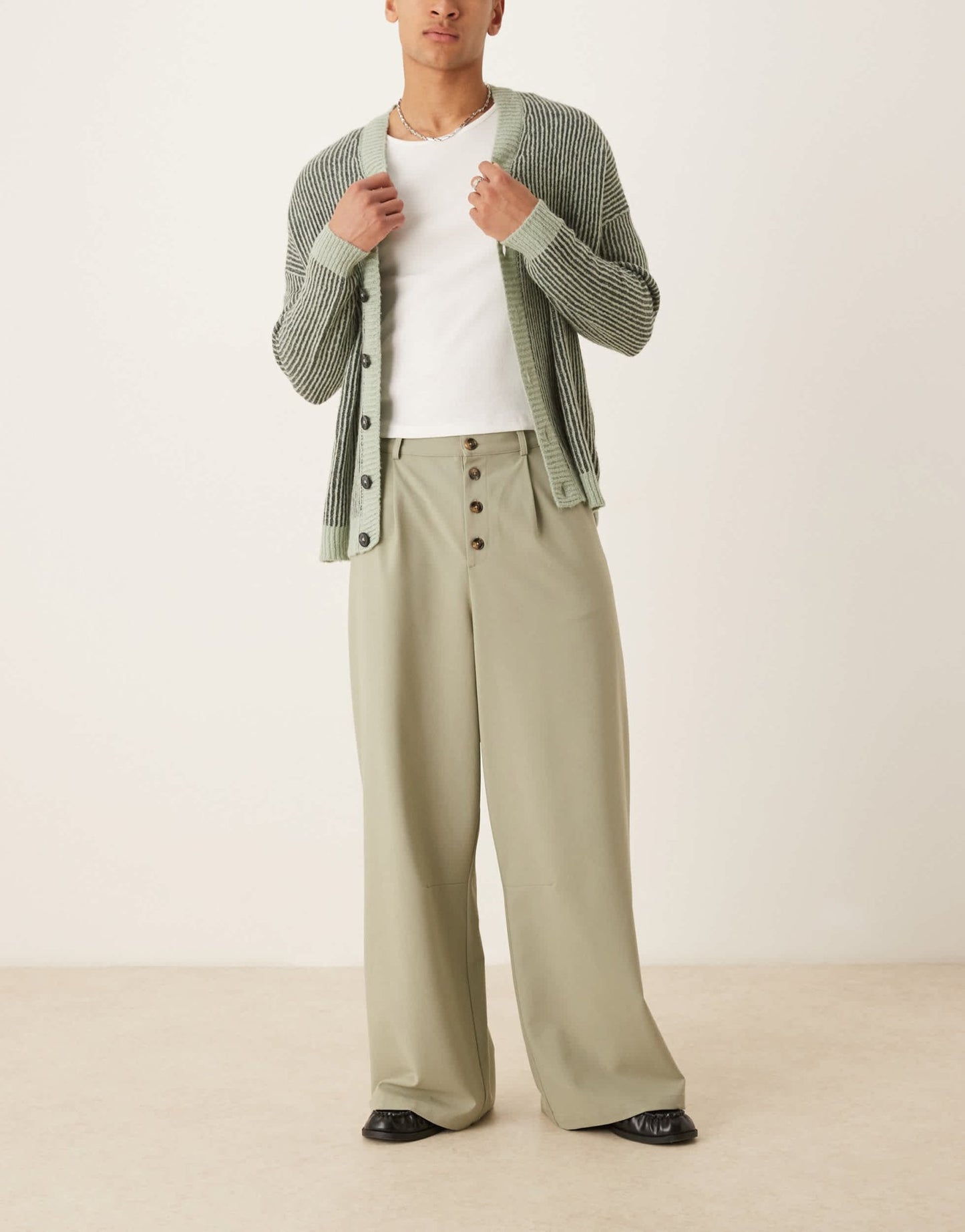 ASOS DESIGN horseshoe trouser with pinstripe in sage - ASOS Sample Sale