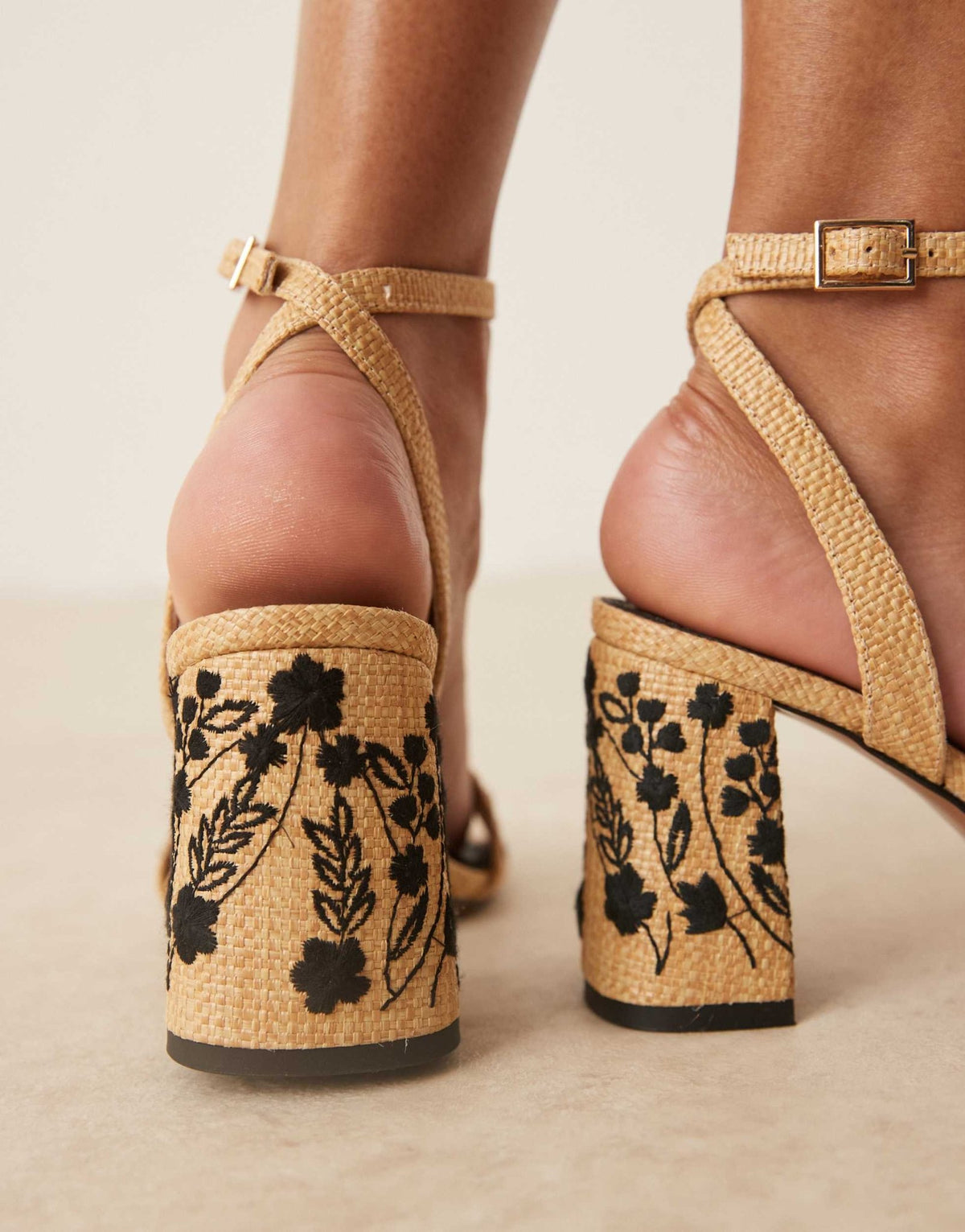ASOS DESIGN Hotel embroidered barely there block heeled sandals in stone - ASOS Sample Sale
