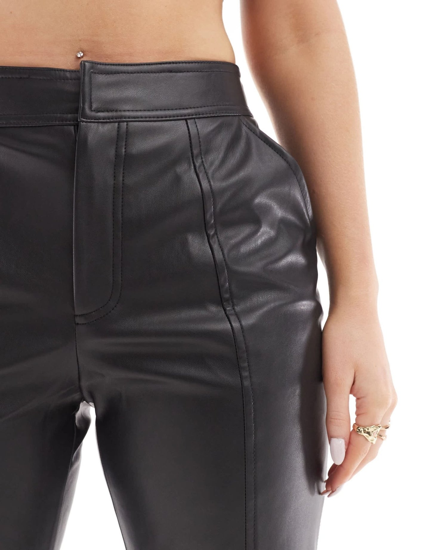 ASOS DESIGN Hourglass premium faux leather straight leg trouser in black - ASOS Sample Sale