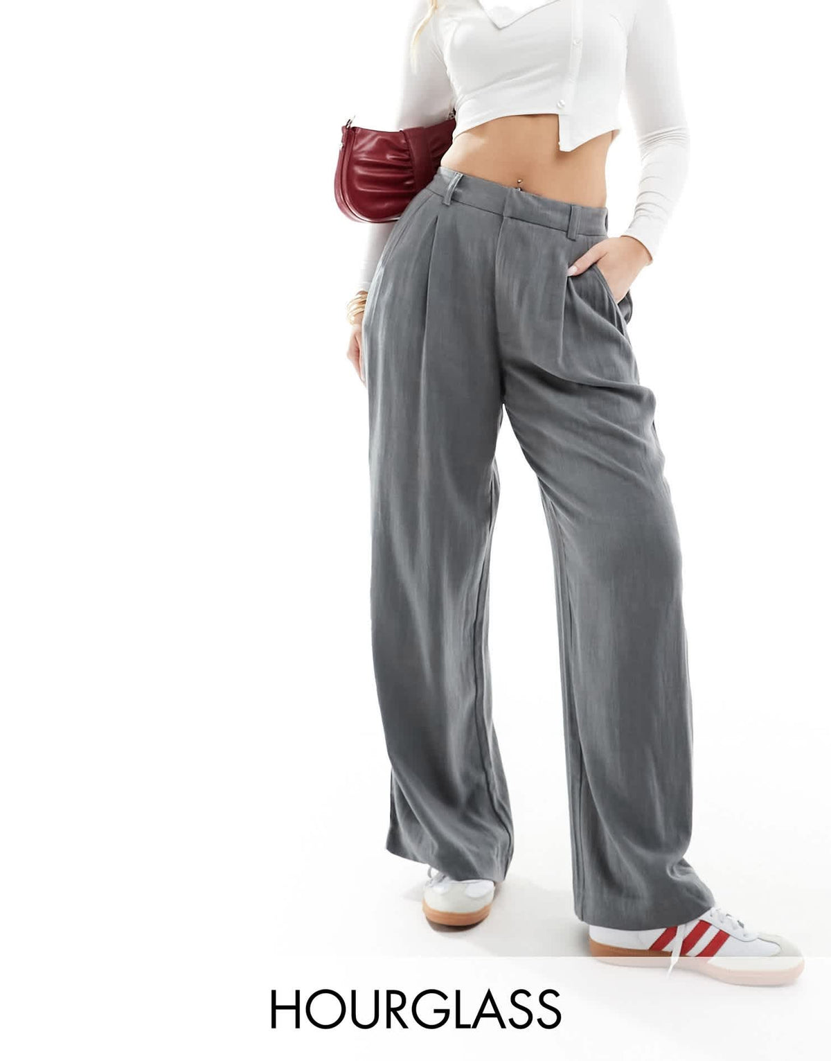 ASOS DESIGN Hourglass wide leg dad trousers with linen in grey - ASOS Sample Sale
