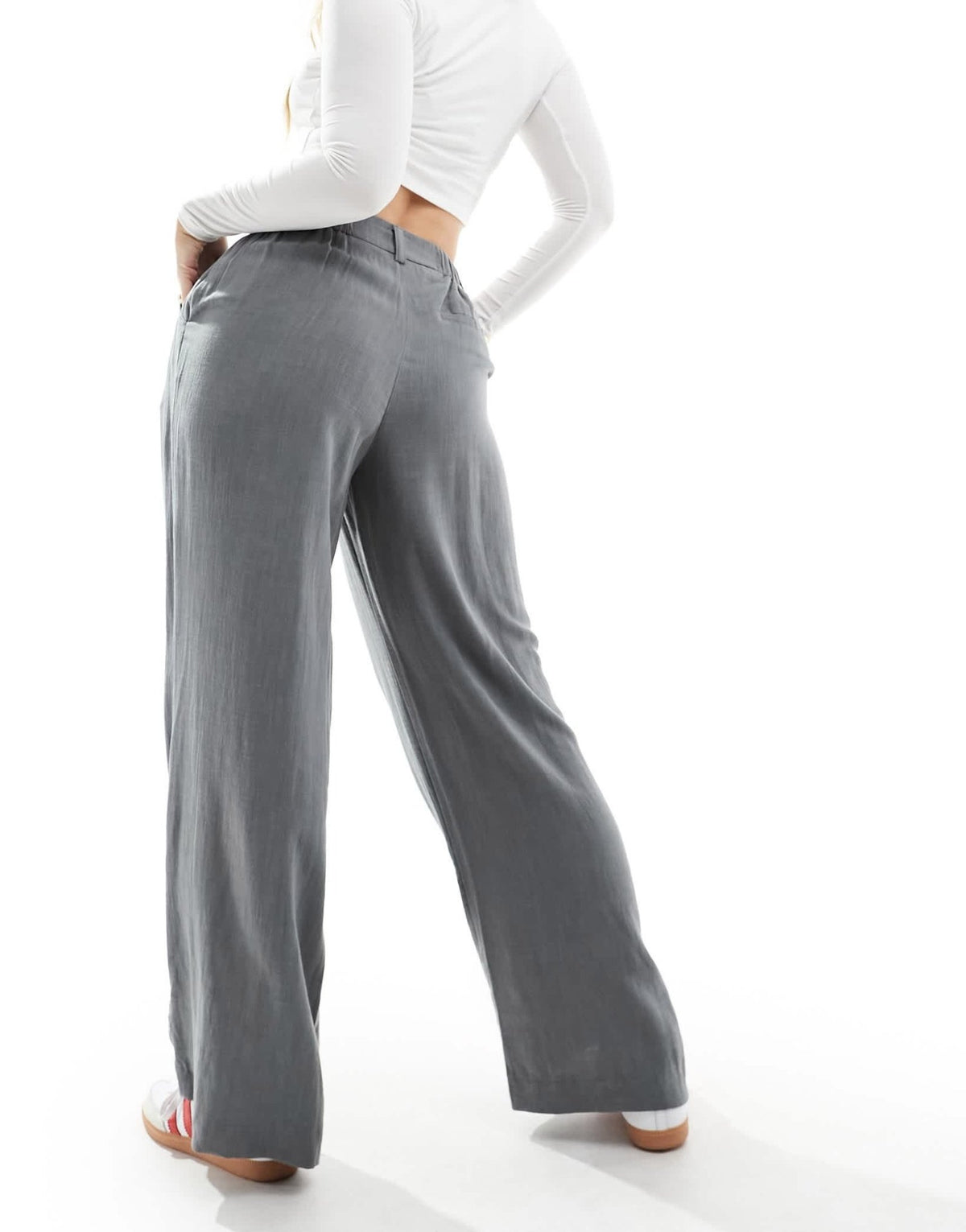 ASOS DESIGN Hourglass wide leg dad trousers with linen in grey - ASOS Sample Sale