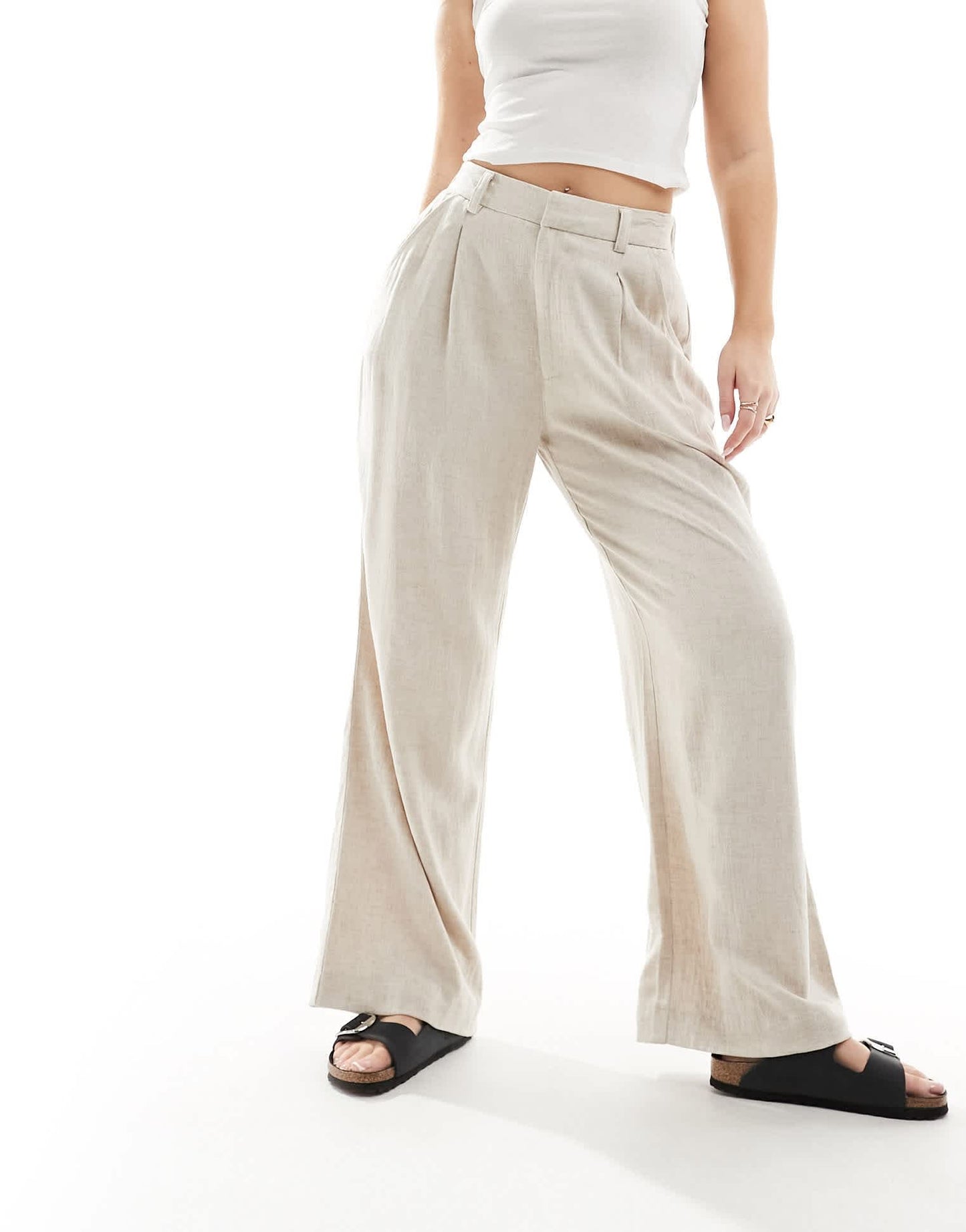 ASOS DESIGN Hourglass wide leg dad trousers with linen in natural - ASOS Sample Sale