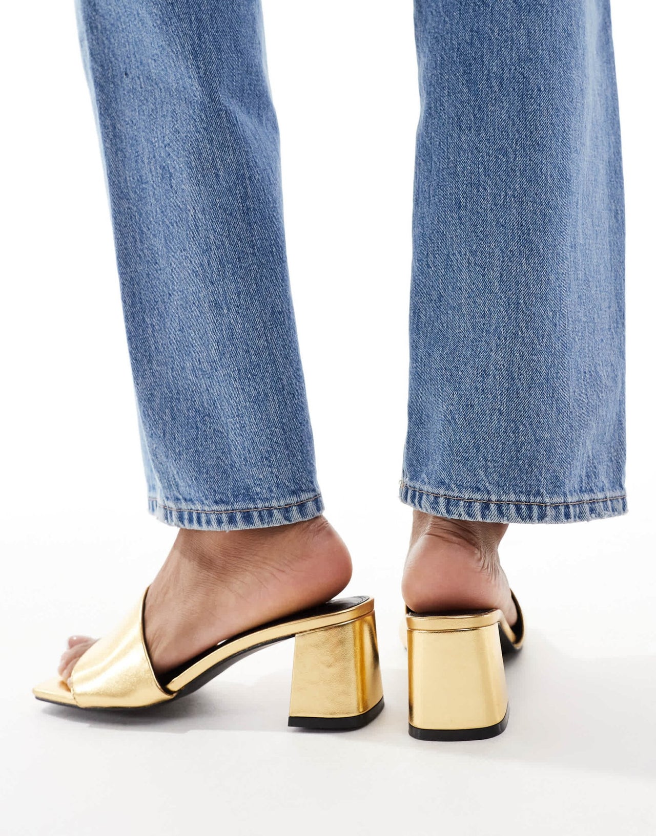 ASOS DESIGN Hundred mid block heeled mules in gold - ASOS Sample Sale