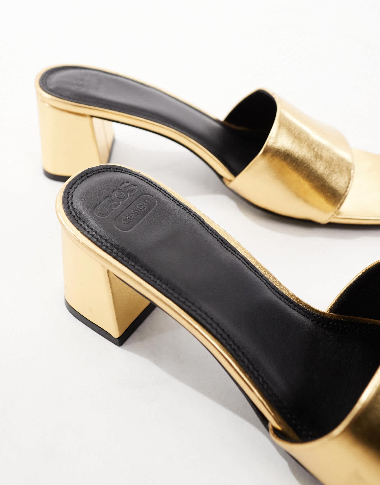 ASOS DESIGN Hundred mid block heeled mules in gold - ASOS Sample Sale