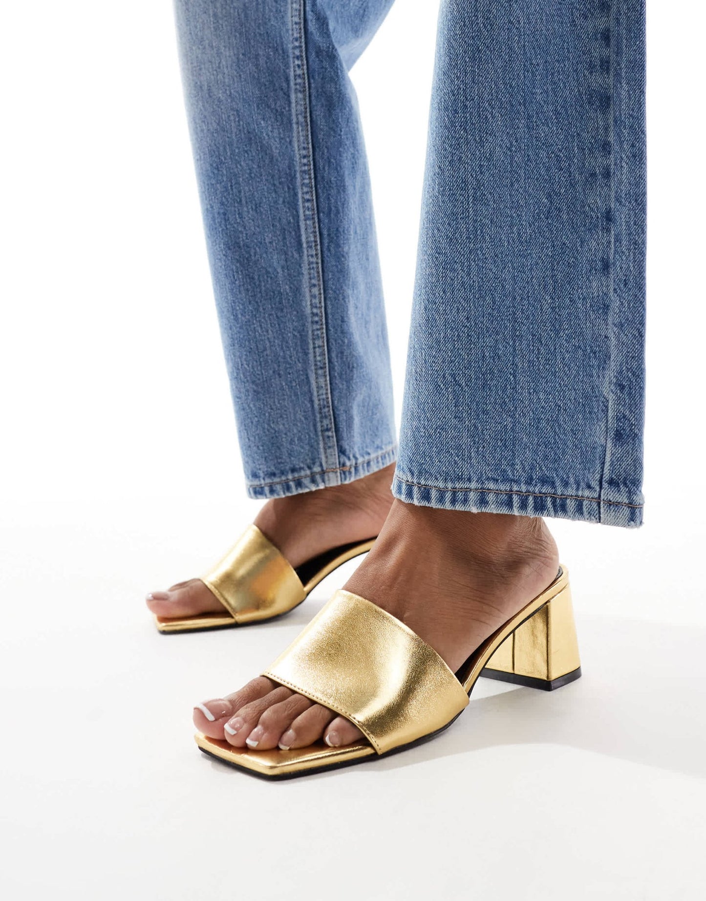 ASOS DESIGN Hundred mid block heeled mules in gold - ASOS Sample Sale