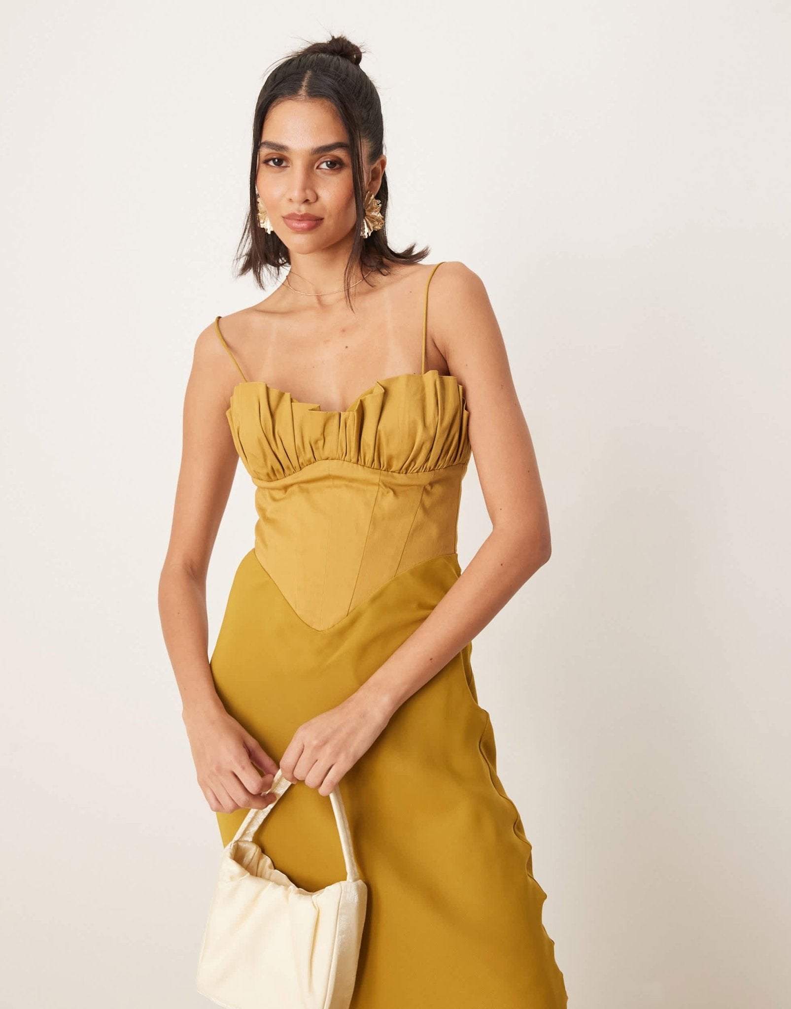ASOS DESIGN hybrid corset bias midaxi dress in ochre - ASOS Sample Sale