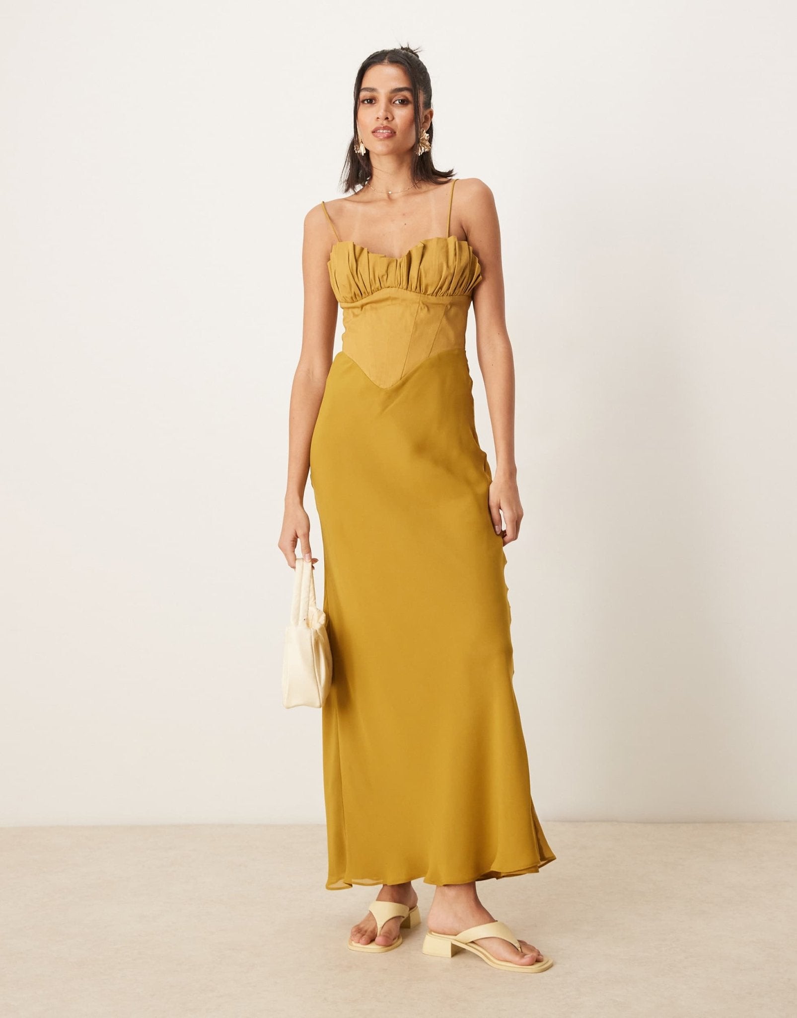 ASOS DESIGN hybrid corset bias midaxi dress in ochre - ASOS Sample Sale