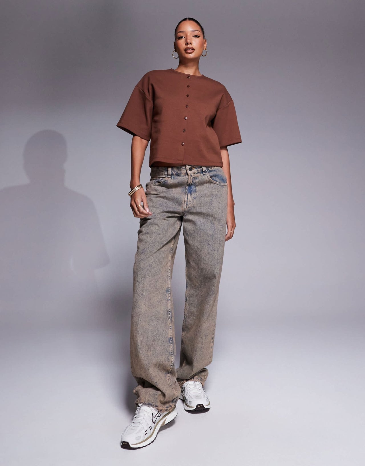 ASOS DESIGN interlock boxy shirt with button through detail in brown - ASOS Sample Sale