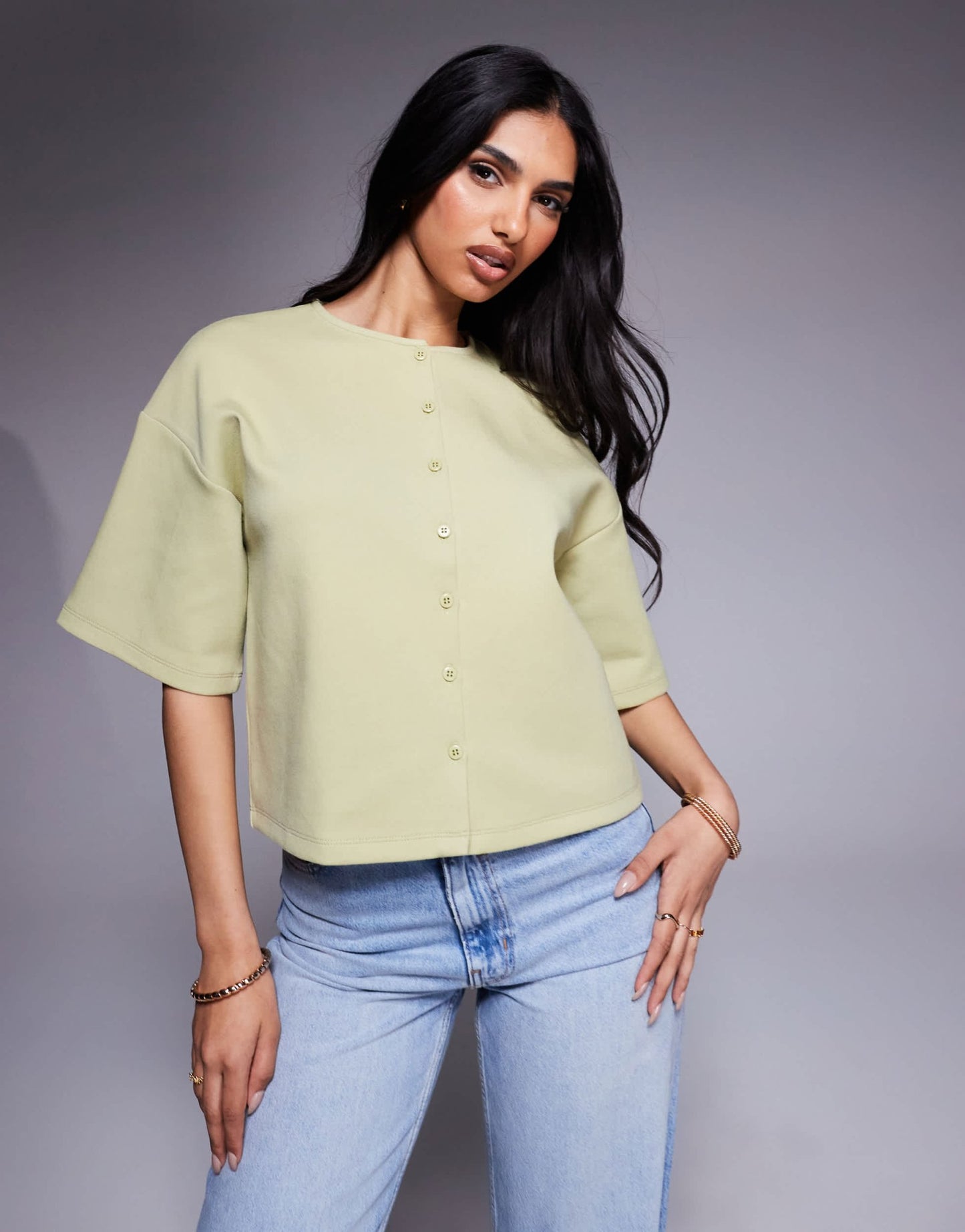 ASOS DESIGN interlock boxy shirt with button through detail in sage - ASOS Sample Sale