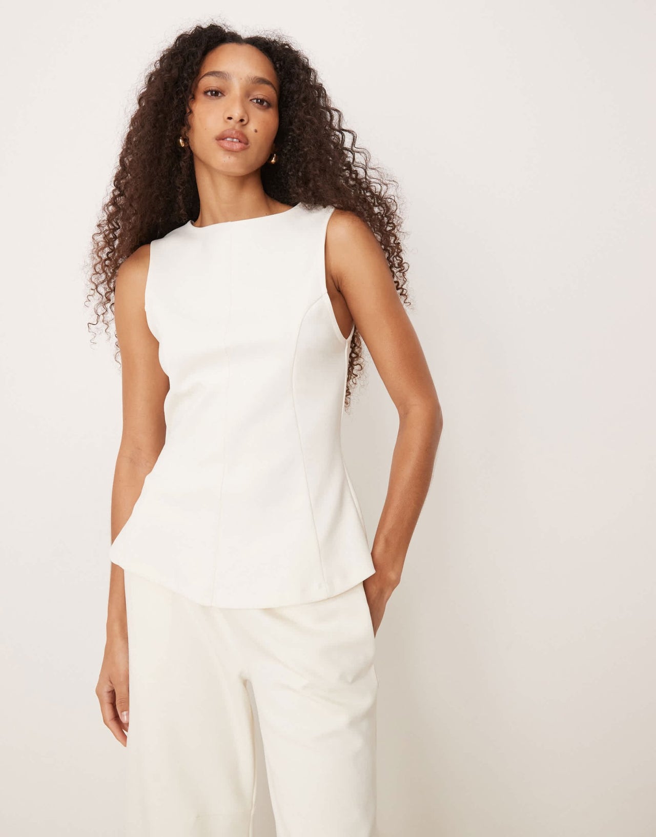 ASOS DESIGN interlock co-ord pleated tank in coconut milk - ASOS Sample Sale