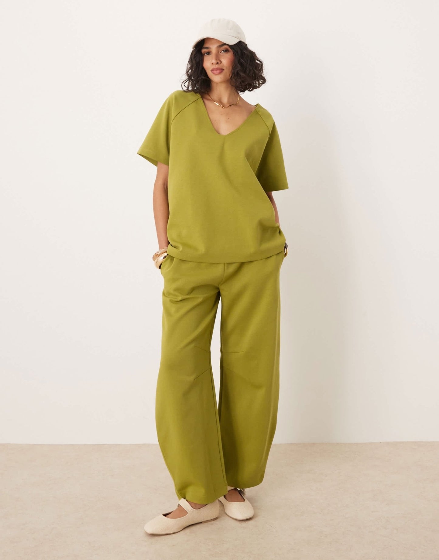 ASOS DESIGN interlock oversized v neck t-shirt in khaki - ASOS Sample Sale