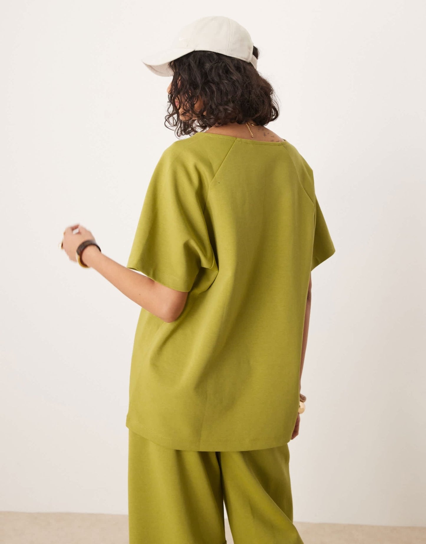 ASOS DESIGN interlock oversized v neck t-shirt in khaki - ASOS Sample Sale