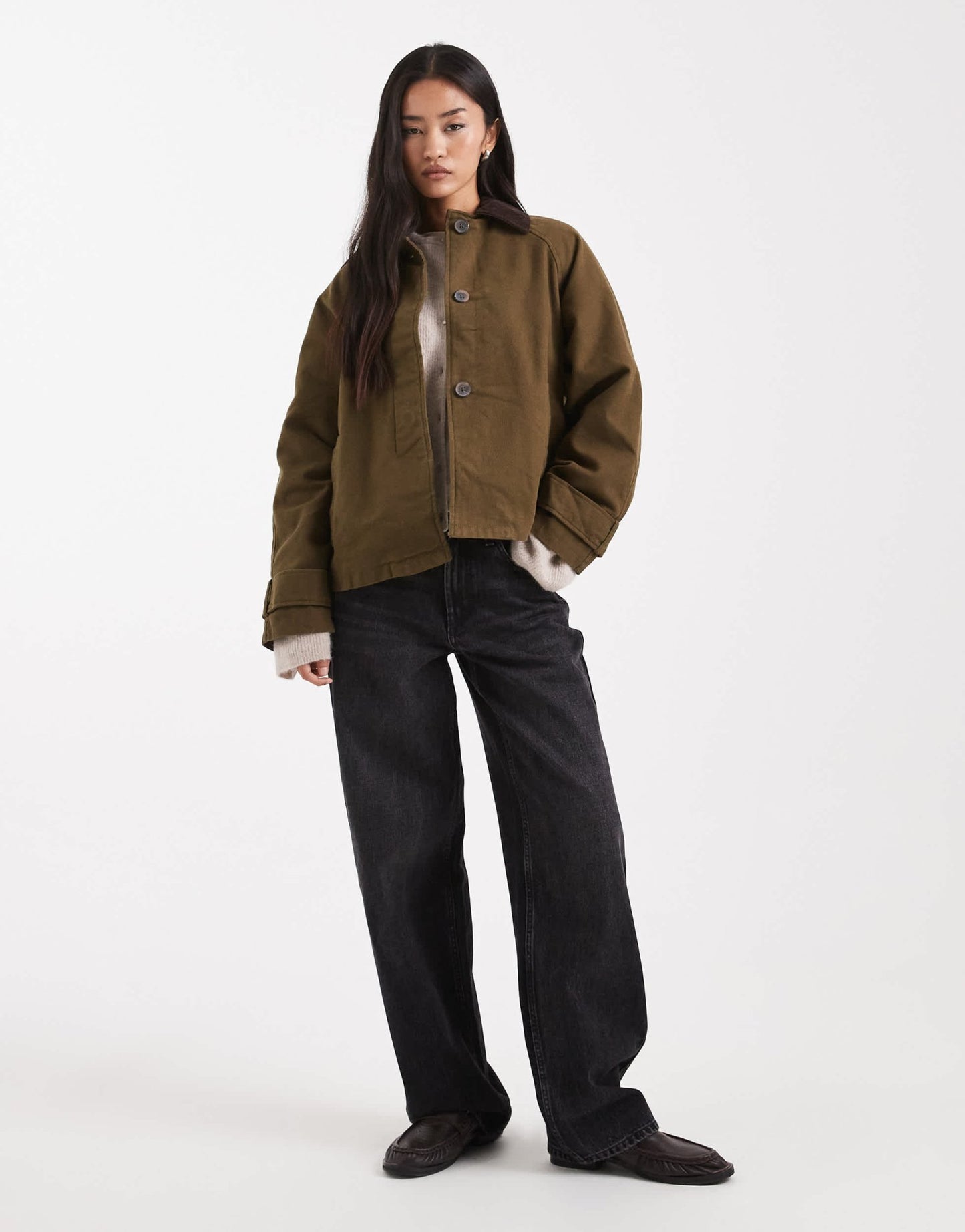 ASOS DESIGN jacket with contrast collar in khaki - ASOS Sample Sale