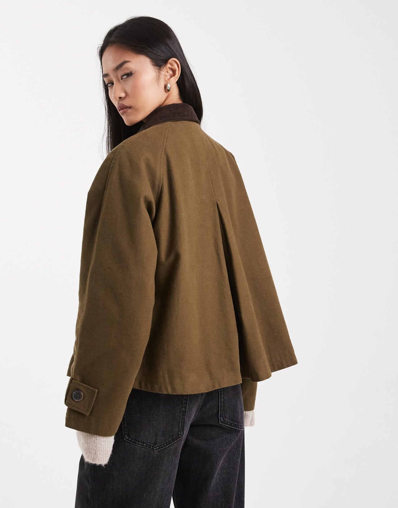 ASOS DESIGN jacket with contrast collar in khaki - ASOS Sample Sale