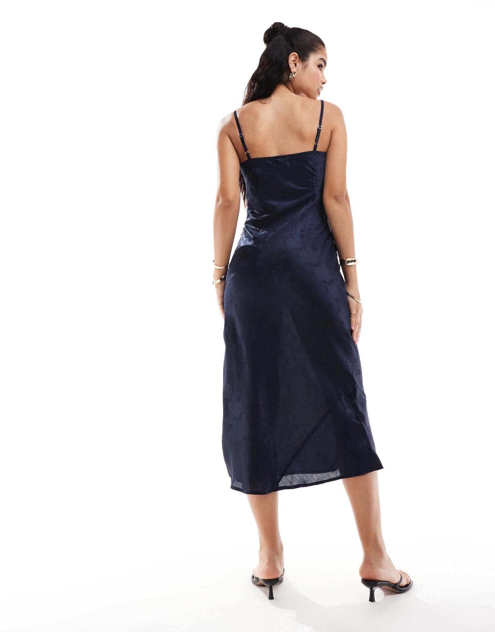 ASOS DESIGN jacquard bra detail ruched bust cami midi slip dress in na