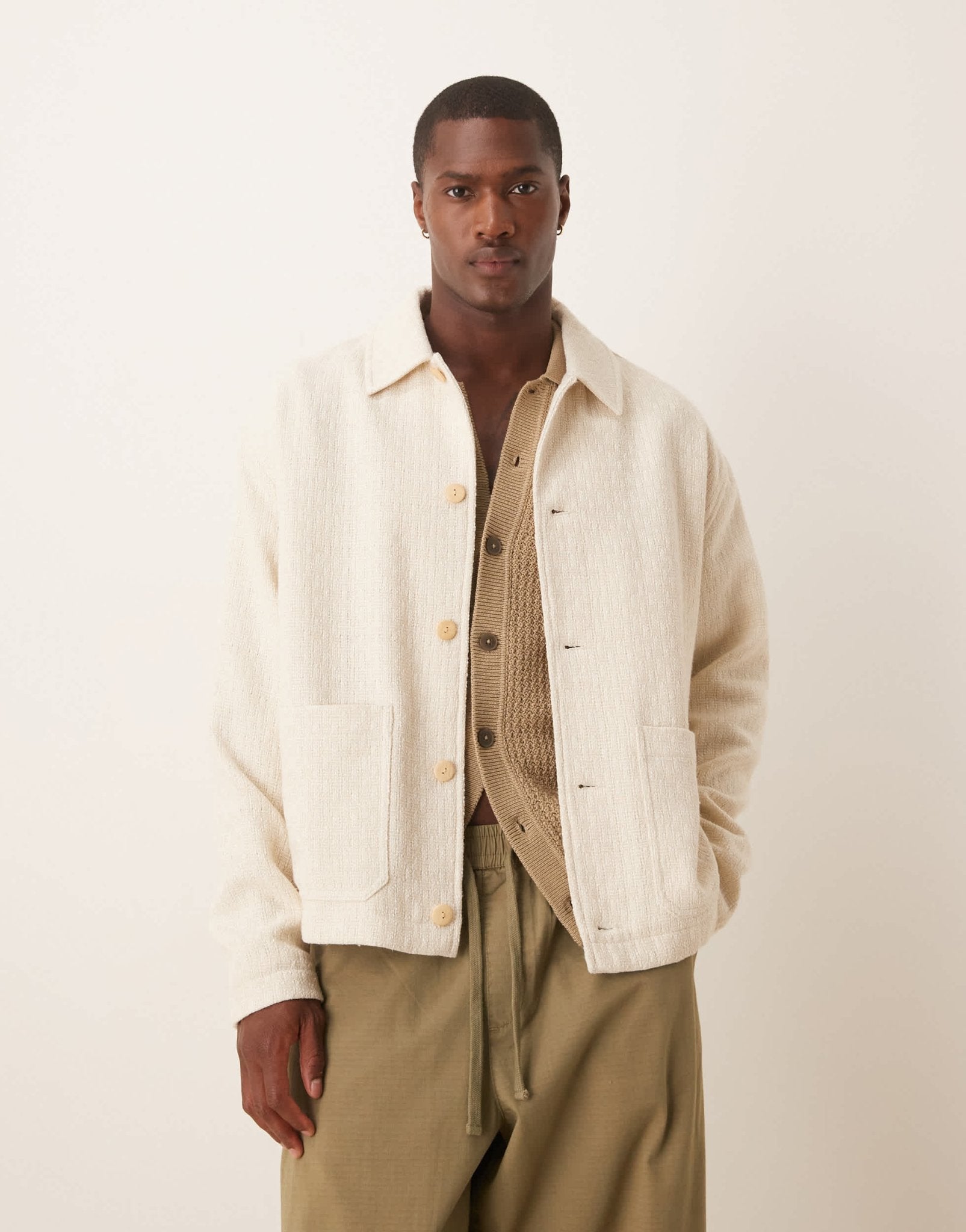 ASOS DESIGN jacquard worker jacket in ecru - ASOS Sample Sale
