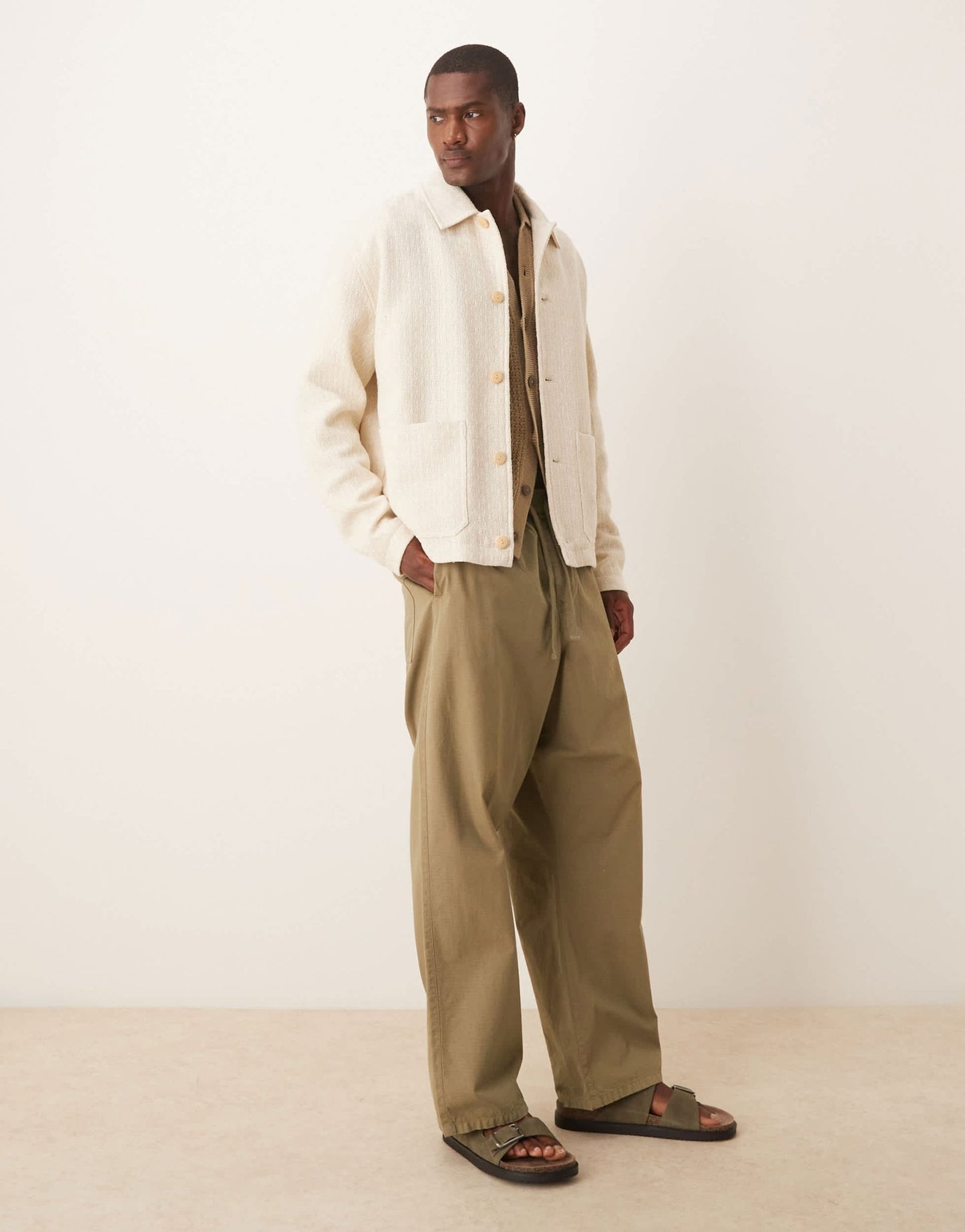 ASOS DESIGN jacquard worker jacket in ecru - ASOS Sample Sale