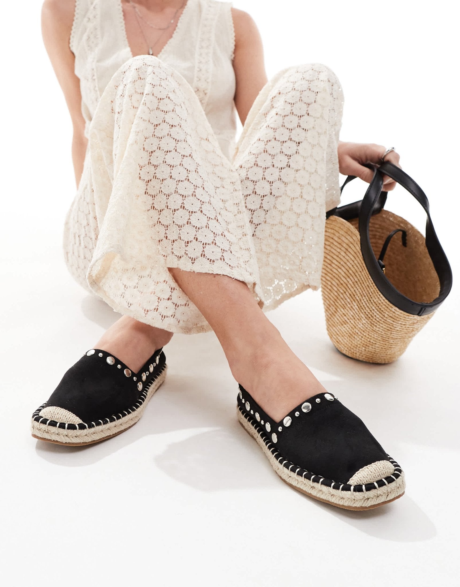 ASOS DESIGN Jeanie closed toe studded espadrilles in black - ASOS Sample Sale