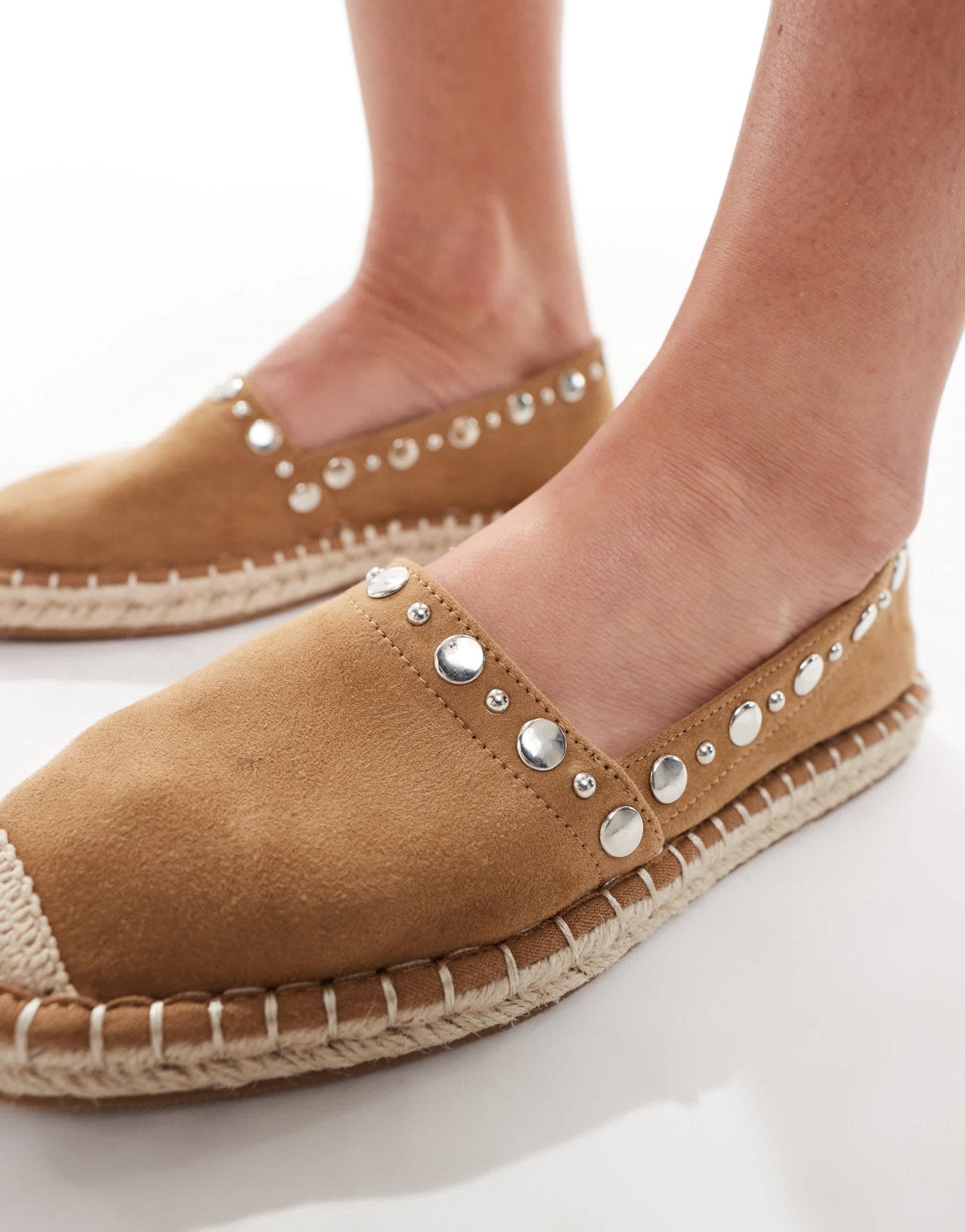 ASOS DESIGN Jeanie closed toe studded espadrilles in tan - ASOS Sample Sale