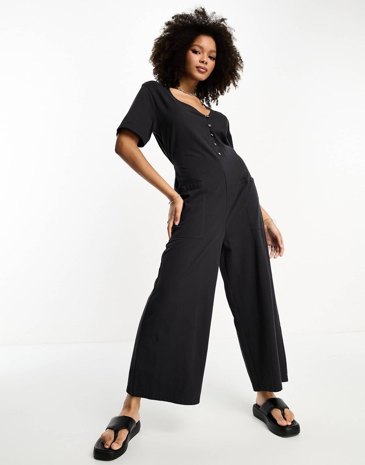 ASOS DESIGN jersey button front chuck on jumpsuit in washed black - ASOS Sample Sale