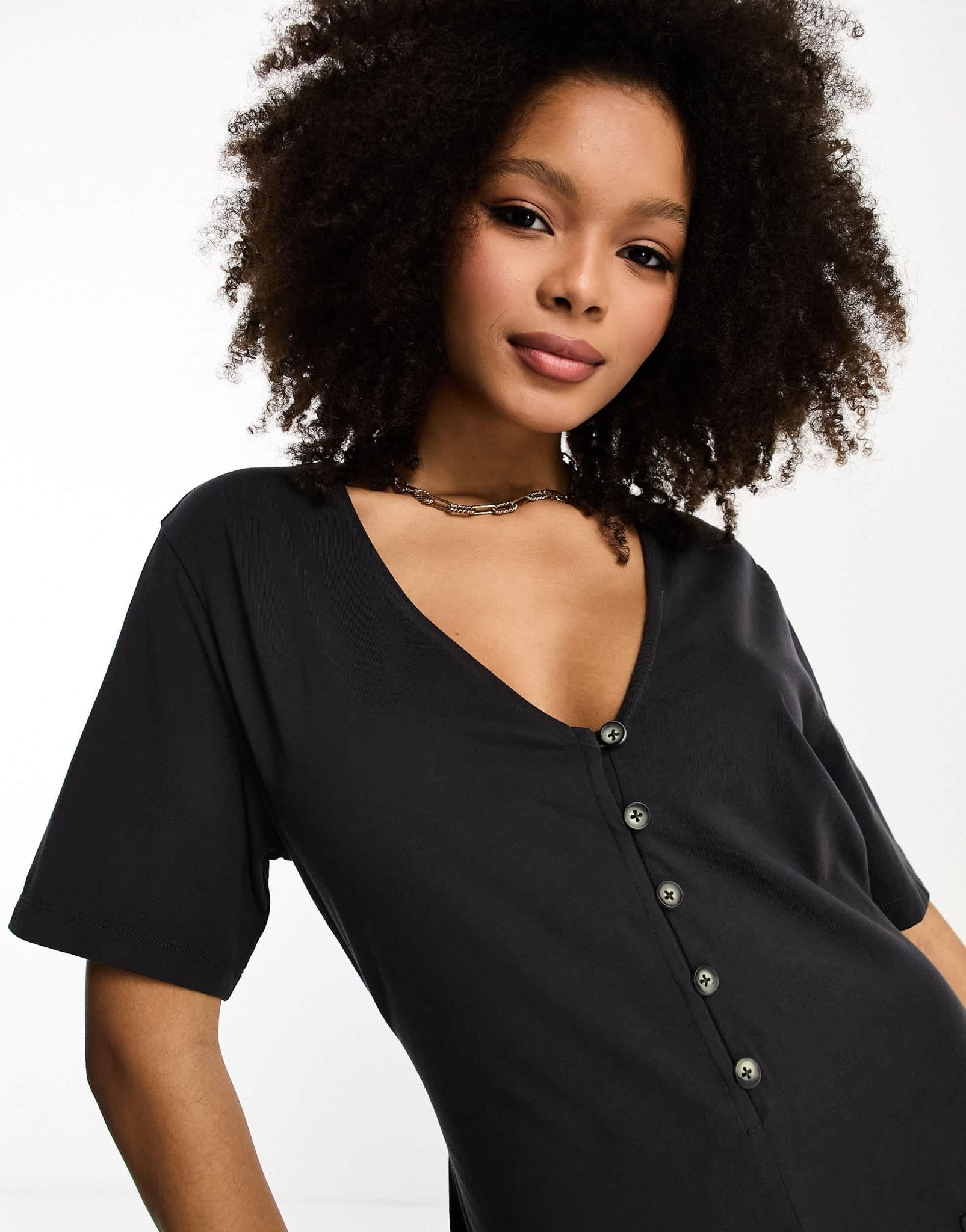 ASOS DESIGN jersey button front chuck on jumpsuit in washed black - ASOS Sample Sale