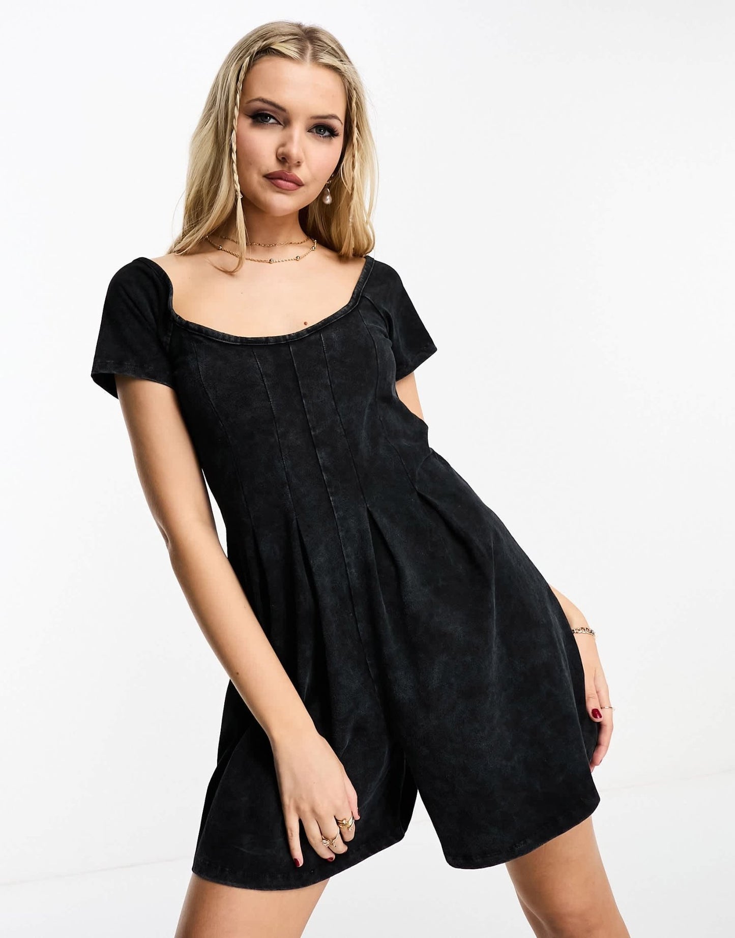 ASOS DESIGN jersey flippy playsuit in washed black - ASOS Sample Sale