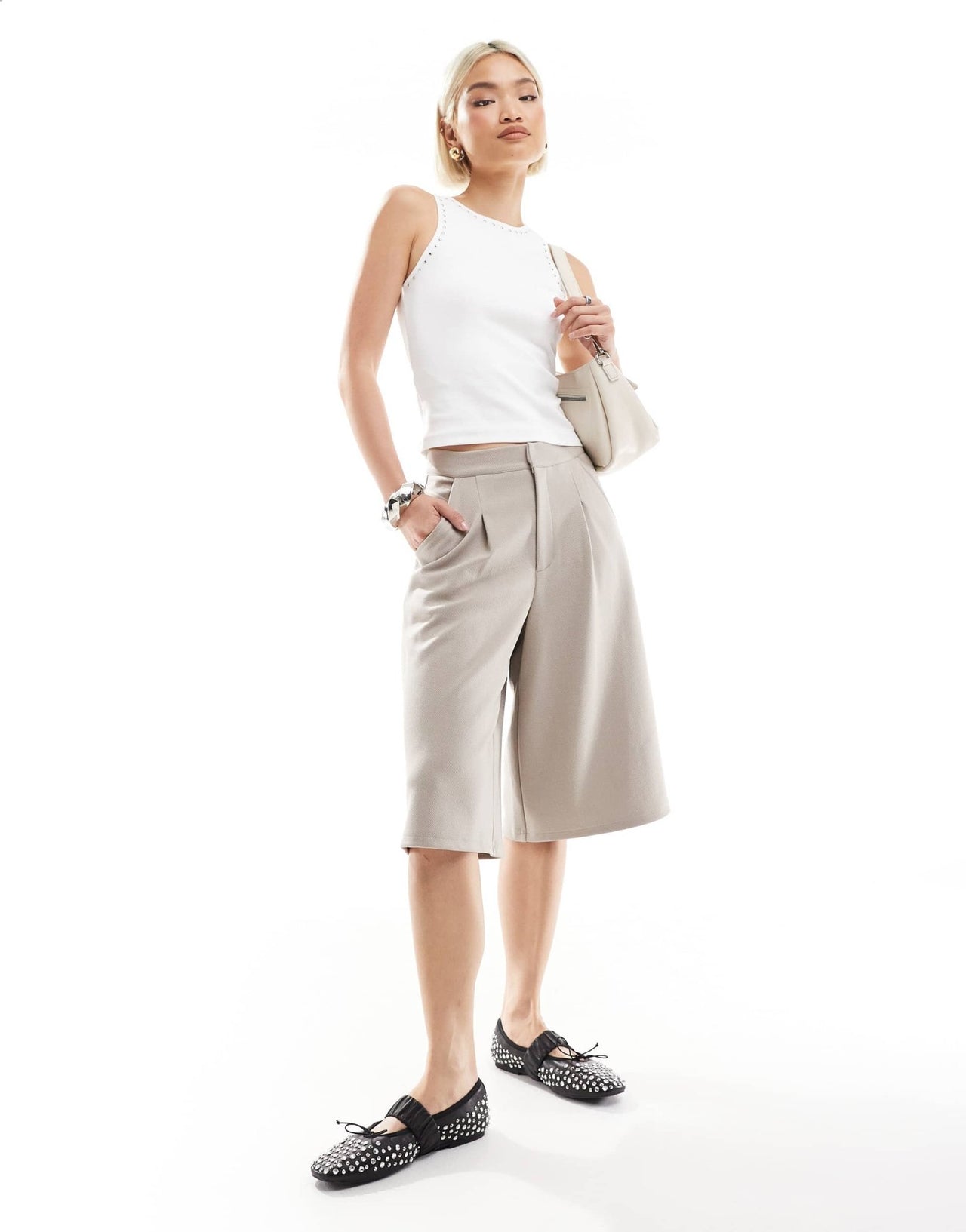 ASOS DESIGN jersey twill wide leg bermuda short in stone - ASOS Sample Sale