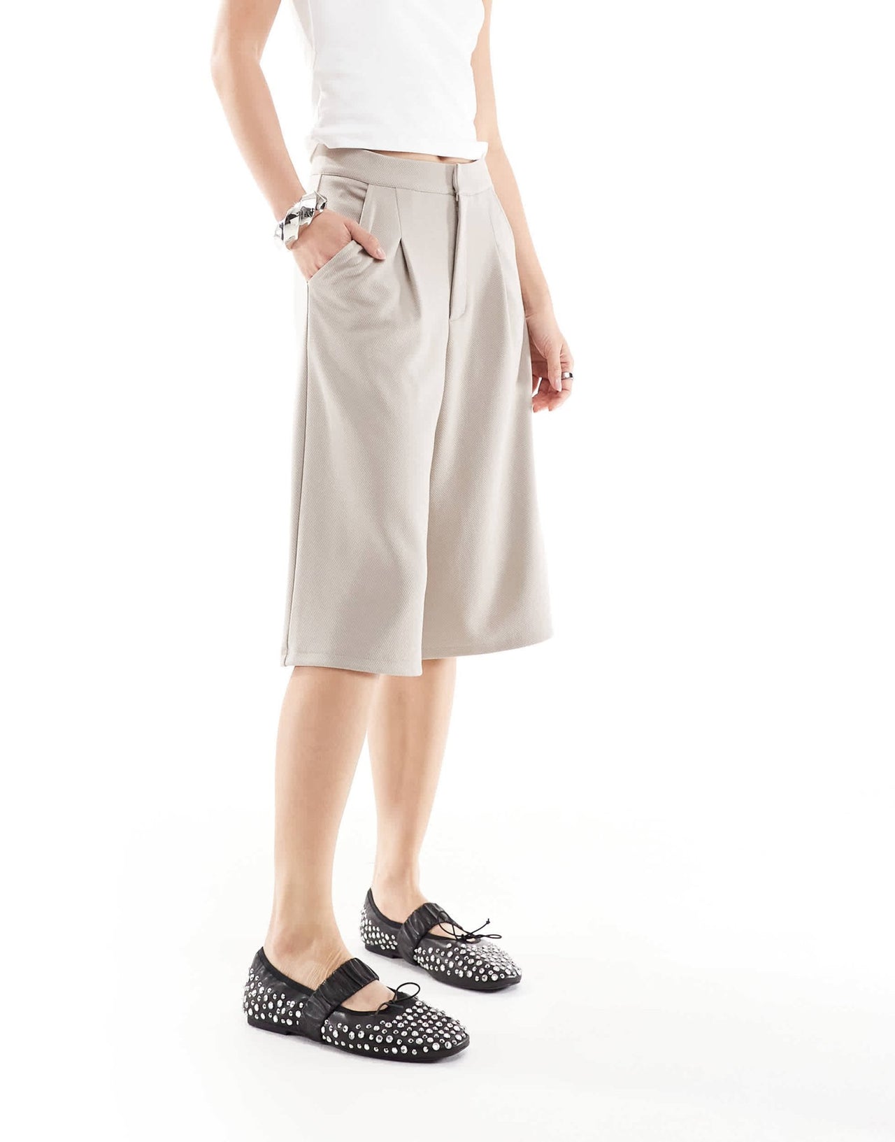 ASOS DESIGN jersey twill wide leg bermuda short in stone - ASOS Sample Sale