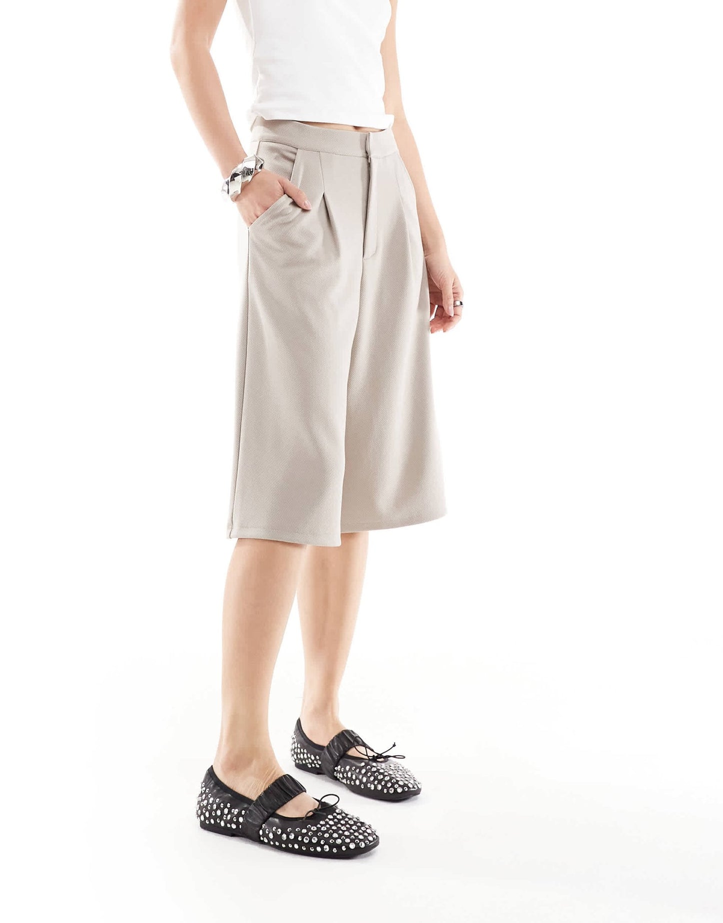 ASOS DESIGN jersey twill wide leg bermuda short in stone - ASOS Sample Sale