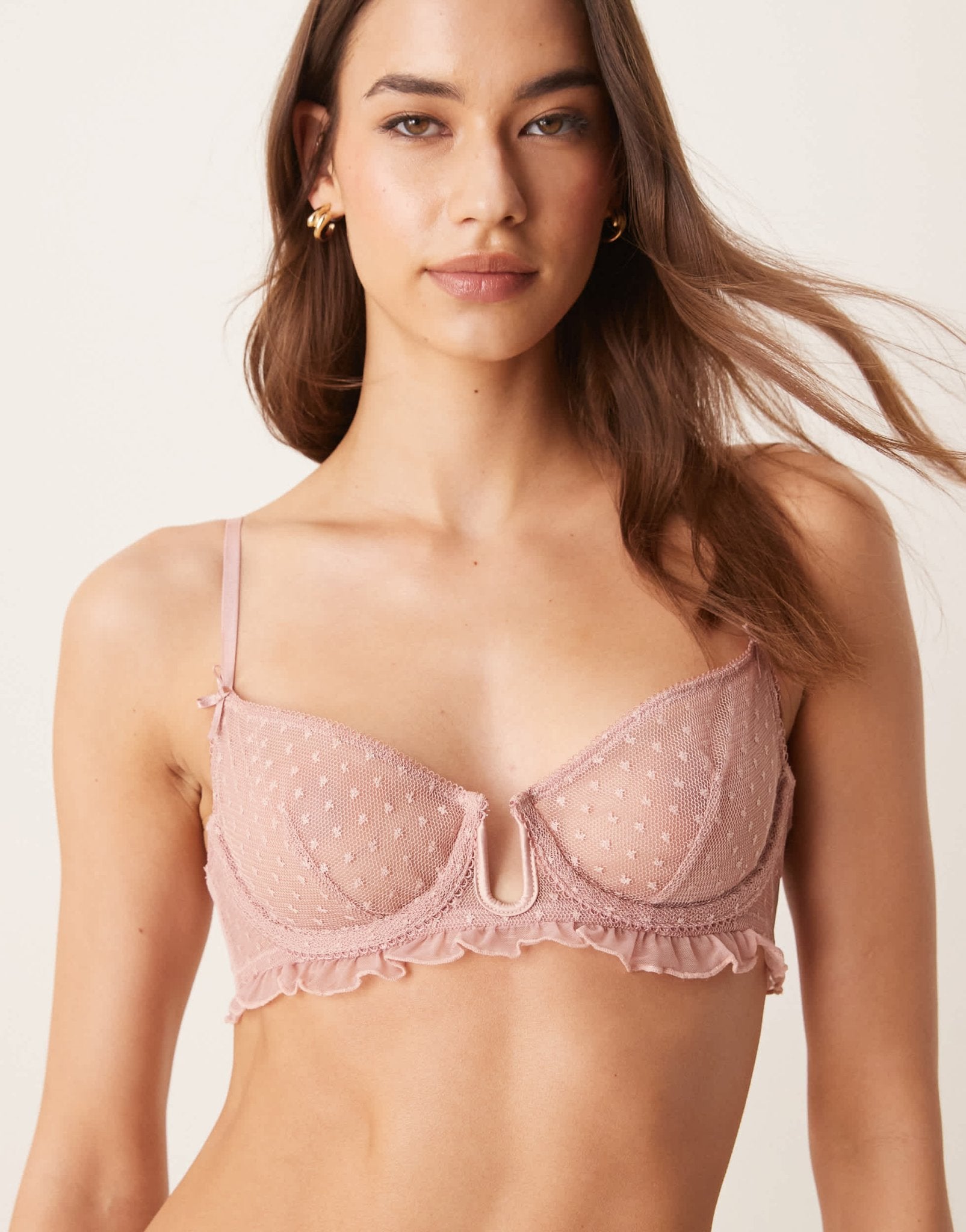 ASOS DESIGN Jessie spot embroidery frill underwired bra in dusty pink - ASOS Sample Sale