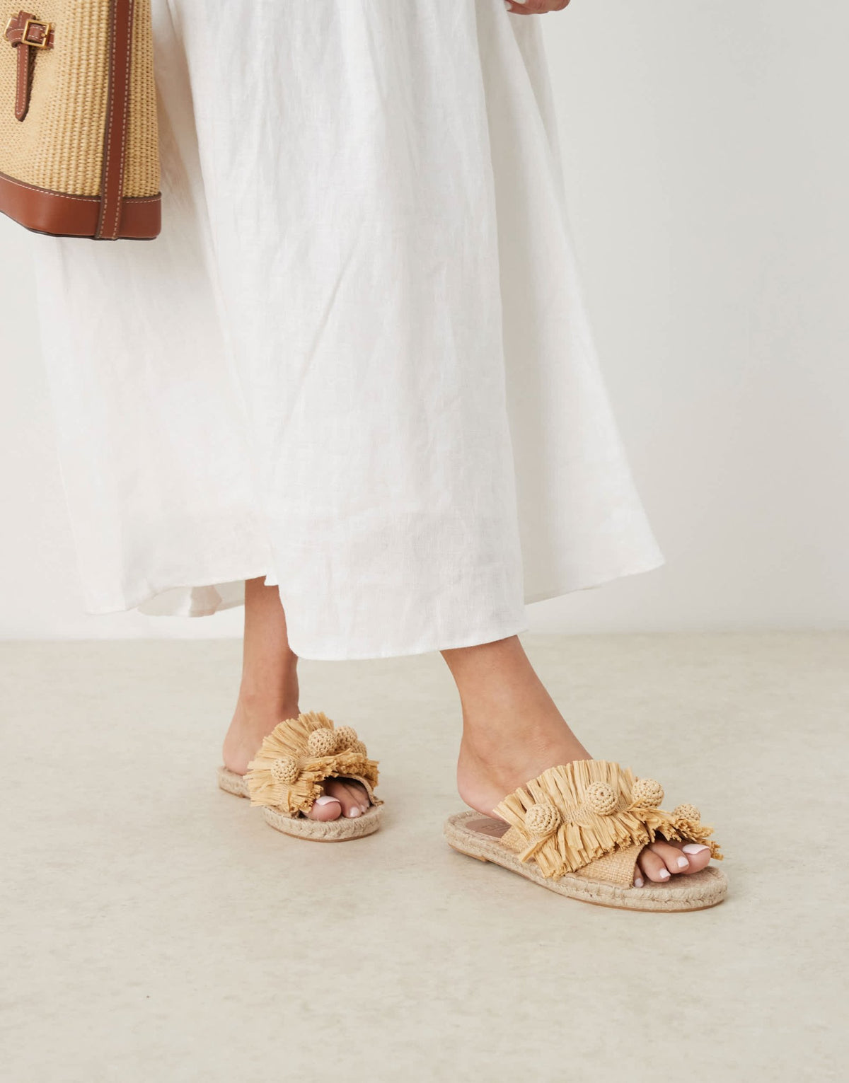 ASOS DESIGN Jovie raffia pom pom espadrille mules in natural - ASOS Sample Sale