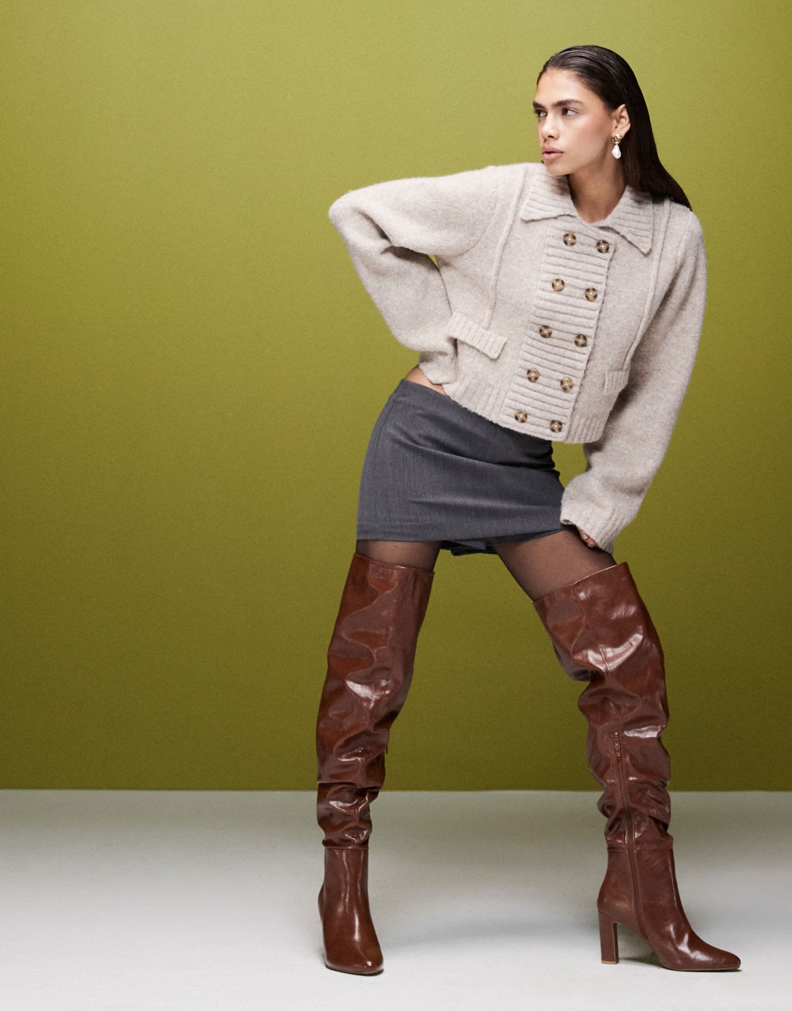 ASOS DESIGN Kaia block heeled ruched over the knee boots in tan - ASOS Sample Sale
