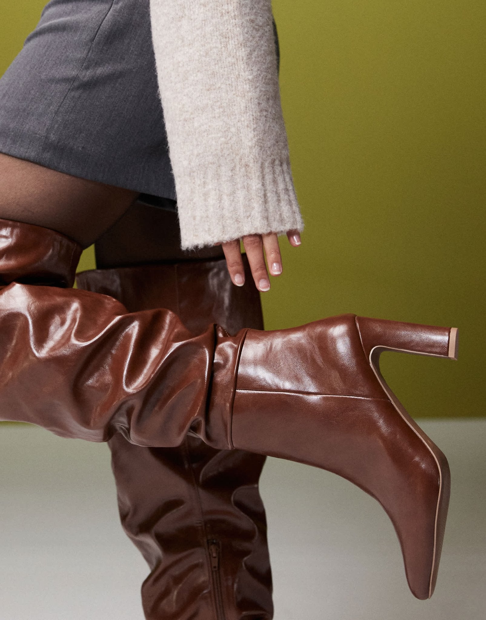 ASOS DESIGN Kaia block heeled ruched over the knee boots in tan - ASOS Sample Sale