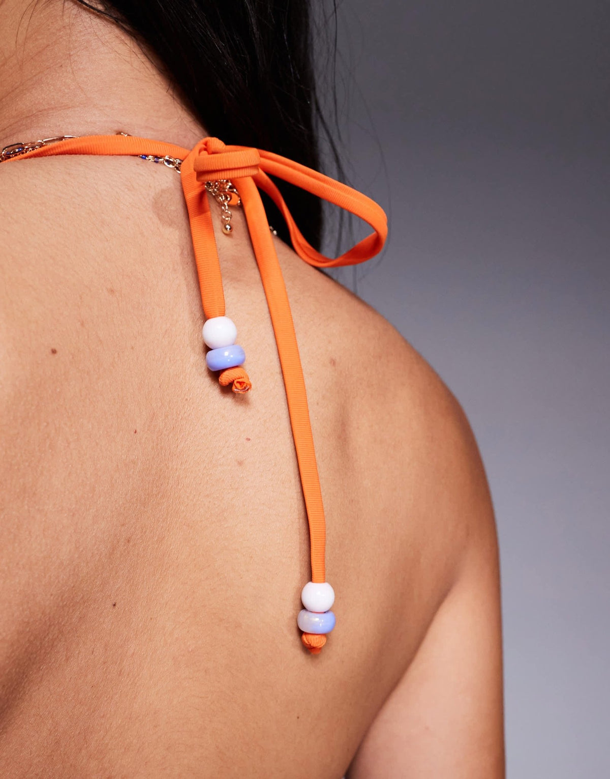 ASOS DESIGN Kate halter scoop bikini top in orange & pink stripe print - ASOS Sample Sale