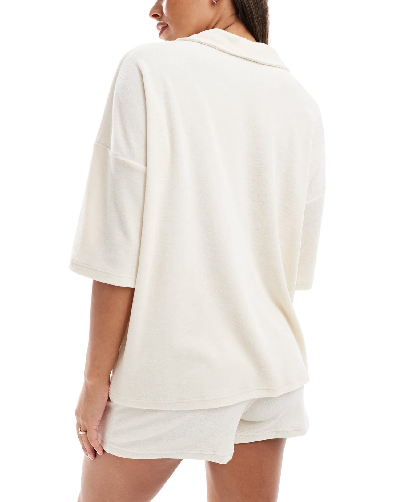 ASOS DESIGN Kelly towelling co - ord beach shirt in cream - ASOS Sample Sale