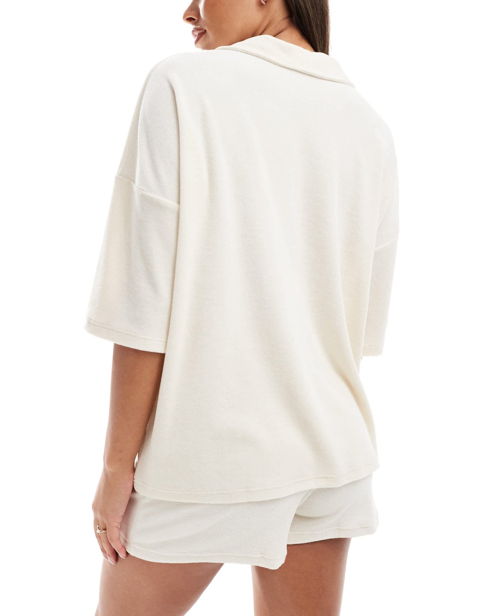 ASOS DESIGN Kelly towelling co - ord beach shirt in cream - ASOS Sample Sale