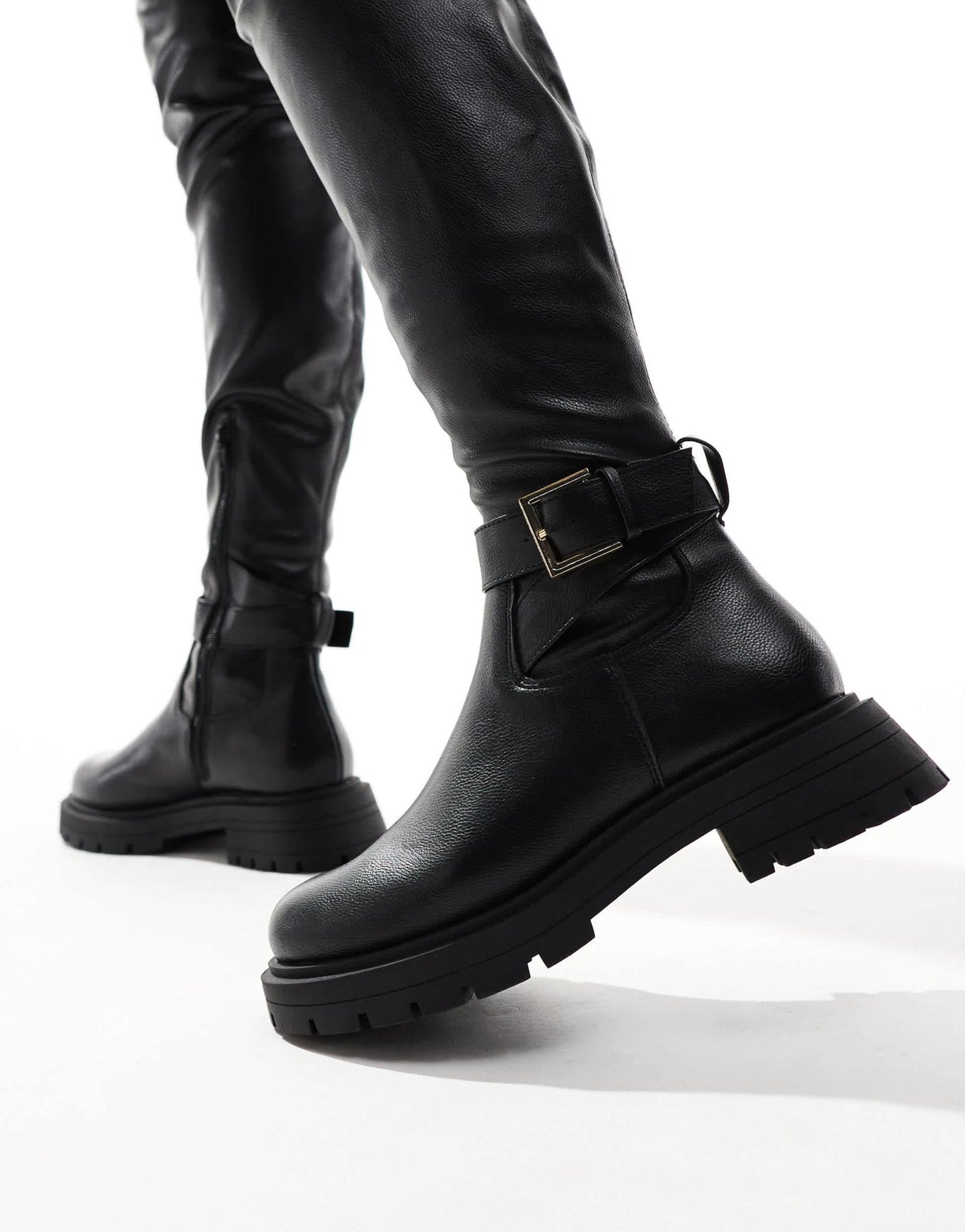 ASOS DESIGN Kirby buckle detail flat over the knee boots in black - ASOS Sample Sale