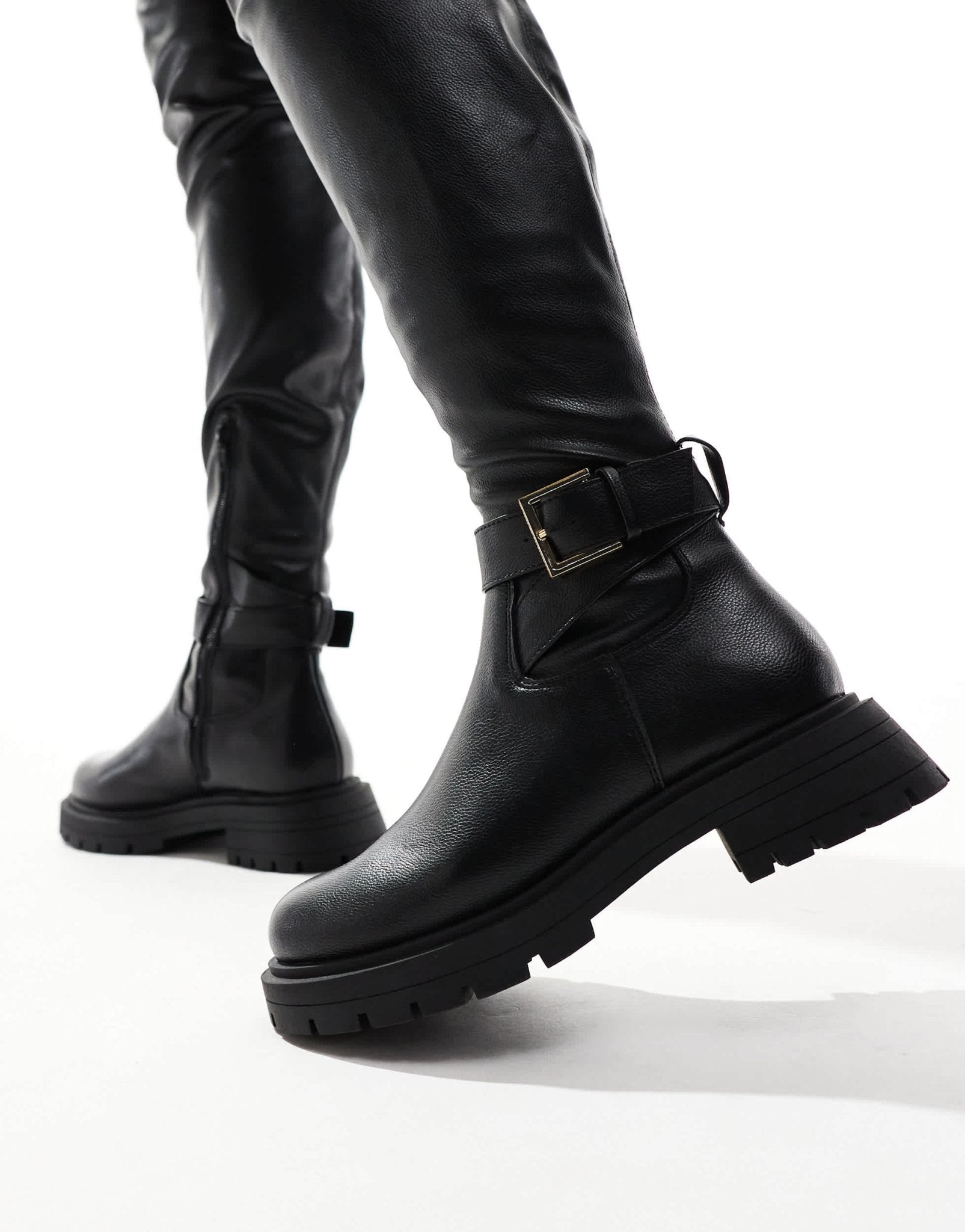 ASOS DESIGN Kirby buckle detail flat over the knee boots in black - ASOS Sample Sale