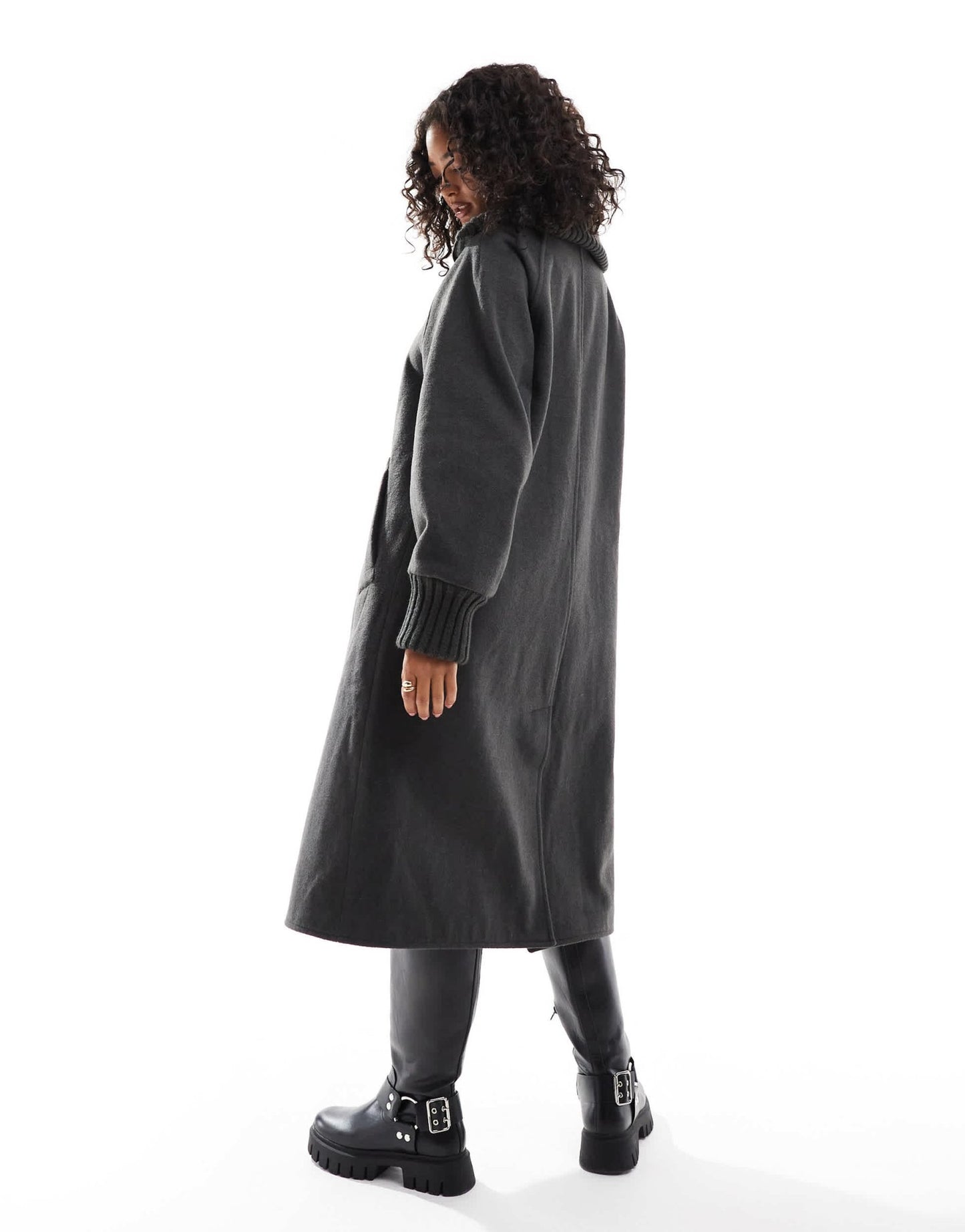 ASOS DESIGN knit collar longline coat in charcoal - ASOS Sample Sale