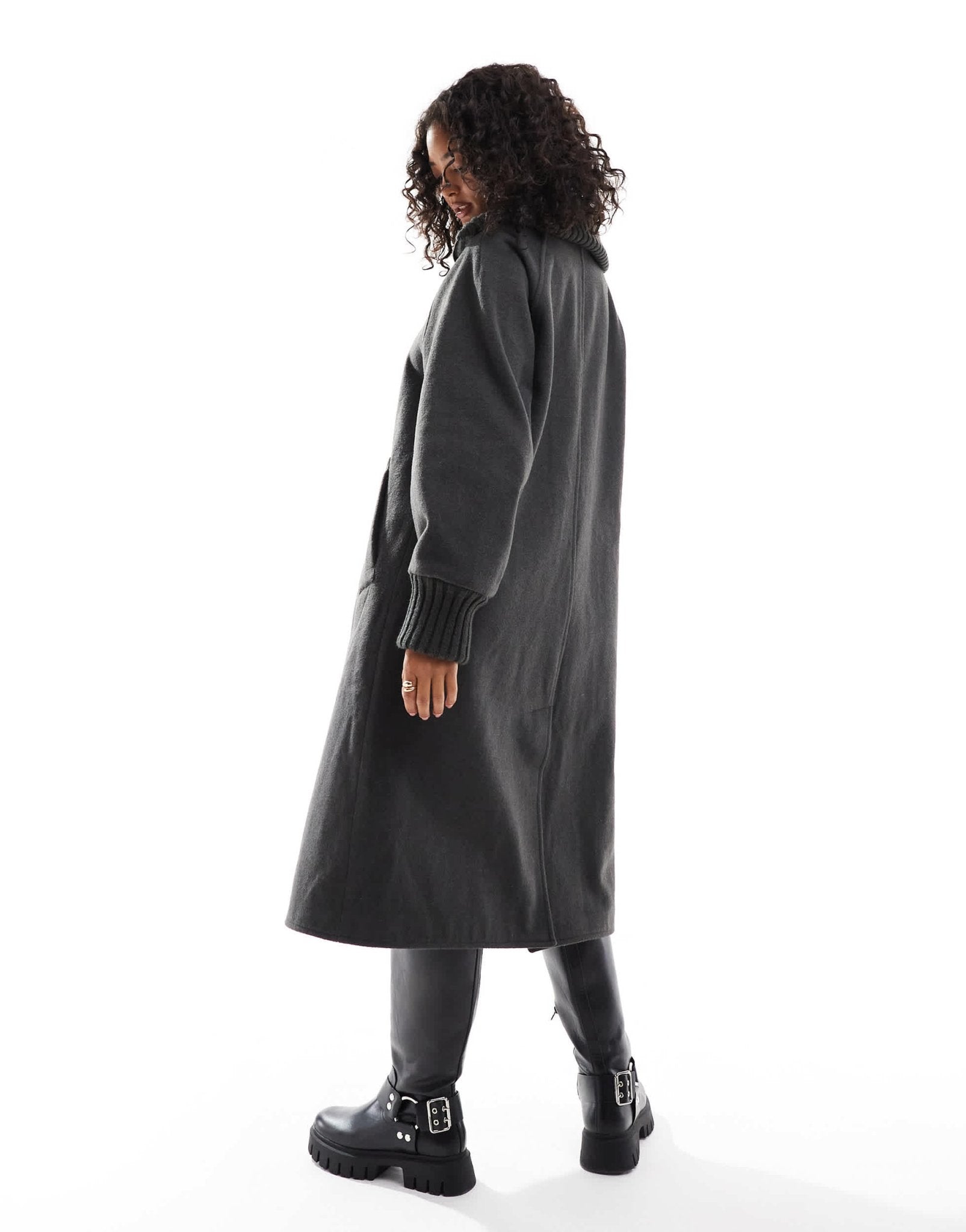 ASOS DESIGN knit collar longline coat in charcoal - ASOS Sample Sale