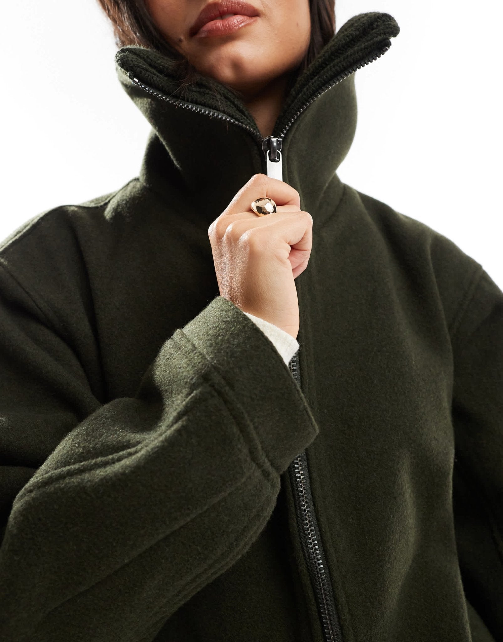 ASOS DESIGN knit collar short coat in khaki - ASOS Sample Sale