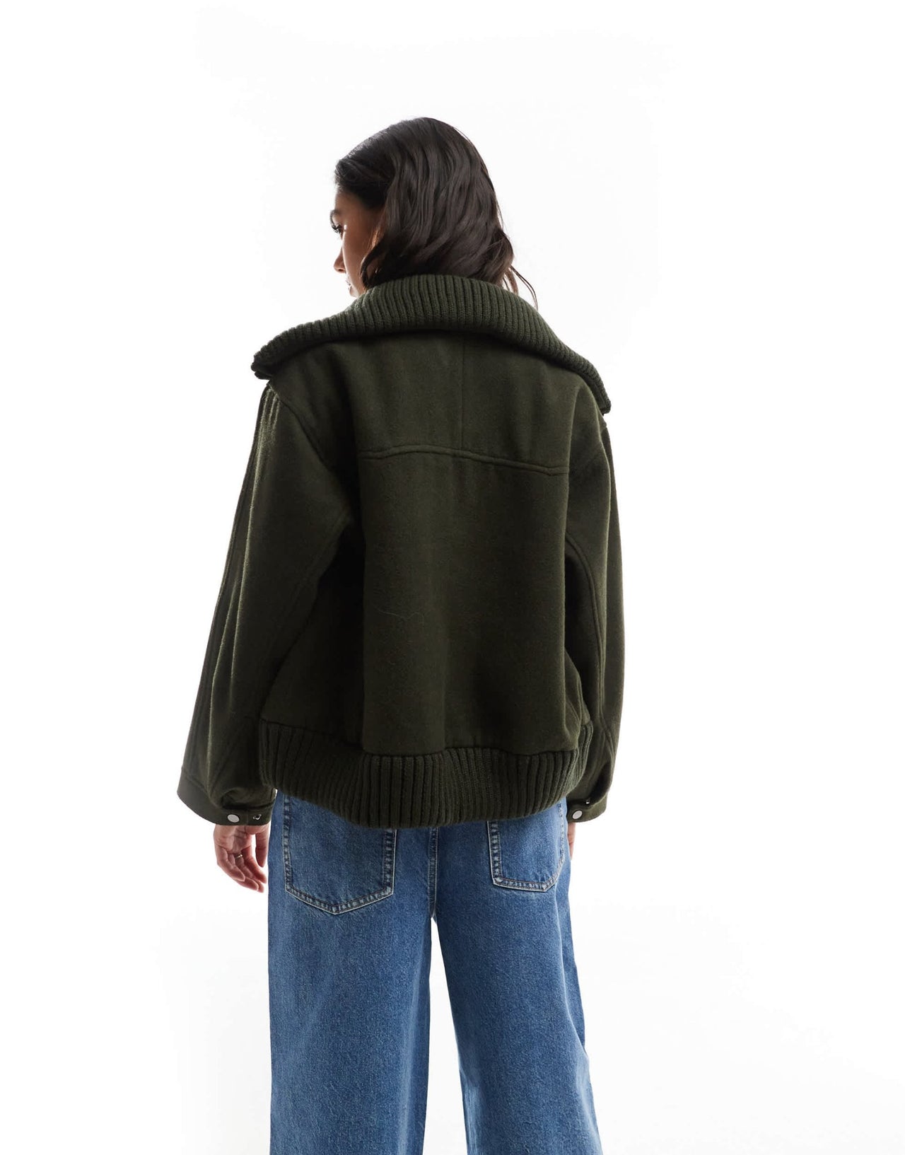 ASOS DESIGN knit collar short coat in khaki - ASOS Sample Sale