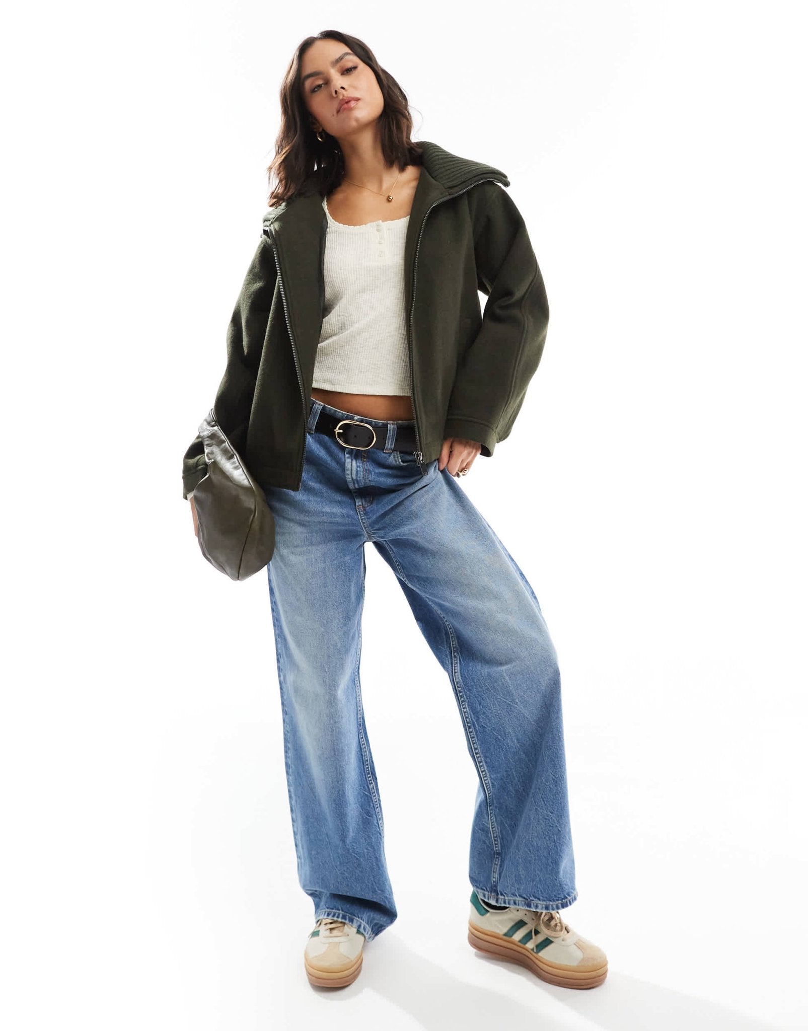 ASOS DESIGN knit collar short coat in khaki - ASOS Sample Sale