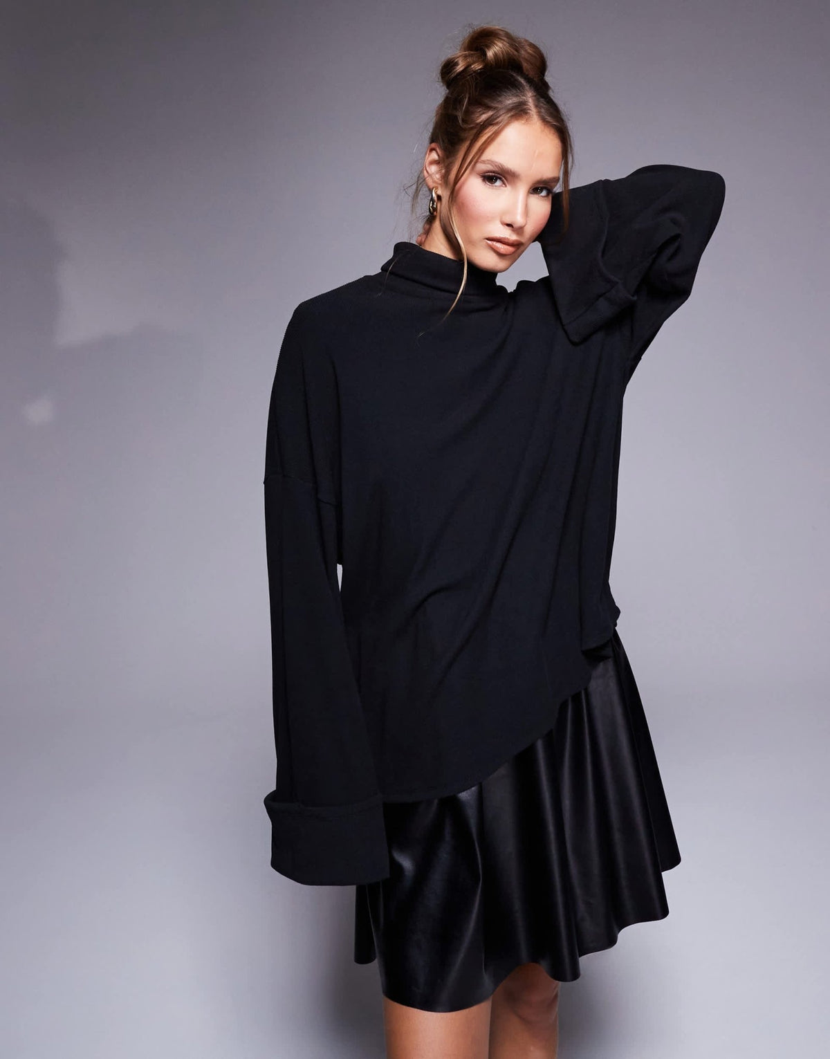 ASOS DESIGN knit jumper 2 in 1 with PU layered mini dress in black - ASOS Sample Sale