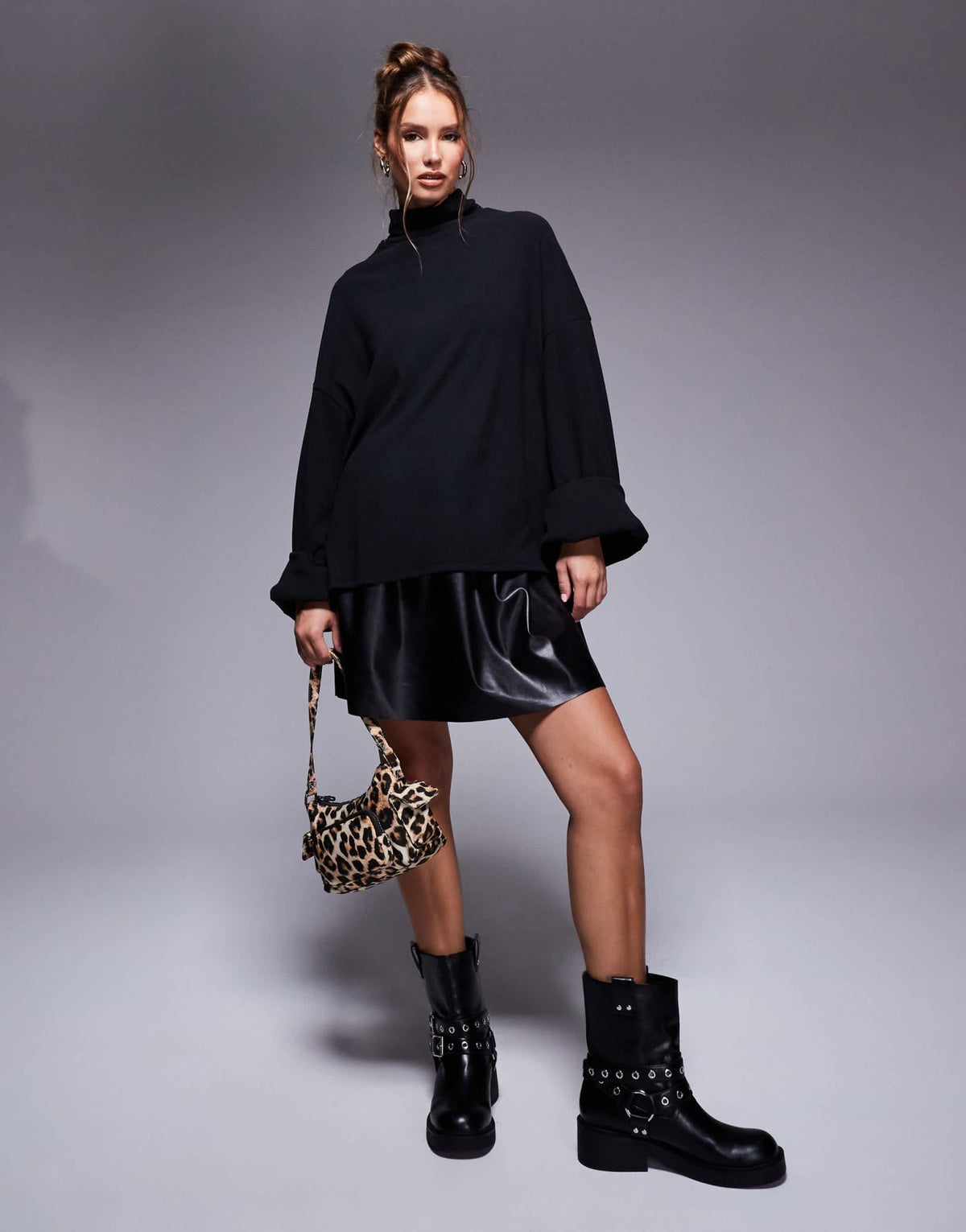 ASOS DESIGN knit jumper 2 in 1 with PU layered mini dress in black - ASOS Sample Sale