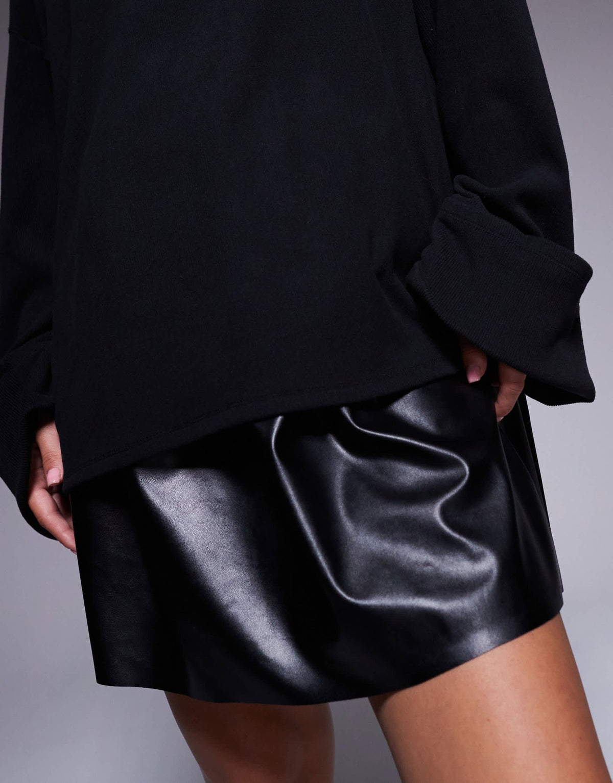 ASOS DESIGN knit jumper 2 in 1 with PU layered mini dress in black - ASOS Sample Sale