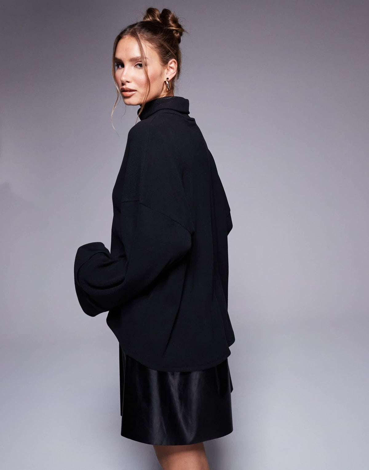 ASOS DESIGN knit jumper 2 in 1 with PU layered mini dress in black - ASOS Sample Sale